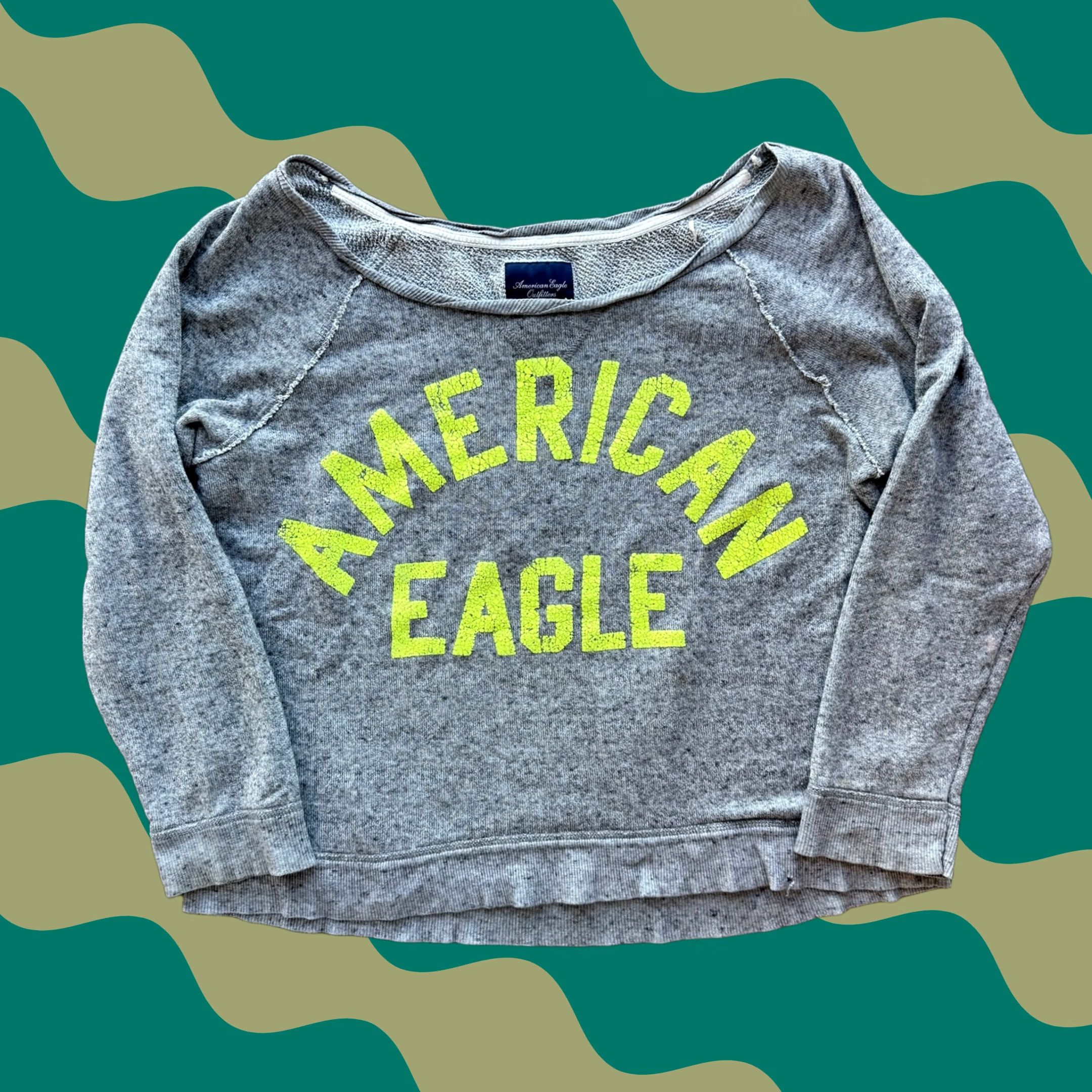 Vintage VINTAGE American Eagle Comfort Neon Spellout Longsleeve Slouch Crewneck XL Women's Gray Size XL / US 12-14 / IT 48-50 - 1 Thumbnail