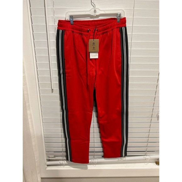 Burberry Mens Track Pants Bright Red Side Stripe Casual Jogg