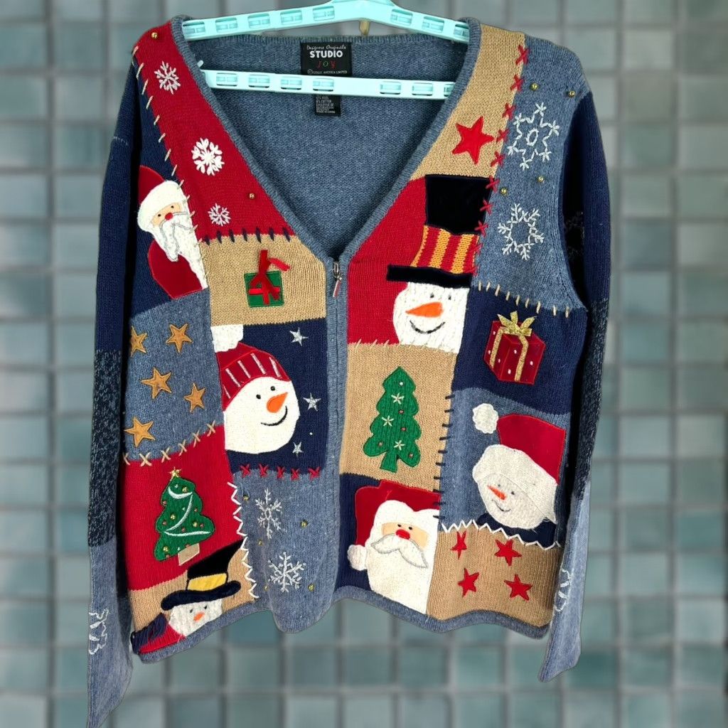 Vintage VINTAGE N/A? (No vintage) – Original Studio Joy – Cardigan – Women – L – Blue – Christmas – Frosty Embroidered Knit Wool Blend Sweater Cardigan Size L / US 10 / IT 46 - 1 Thumbnail