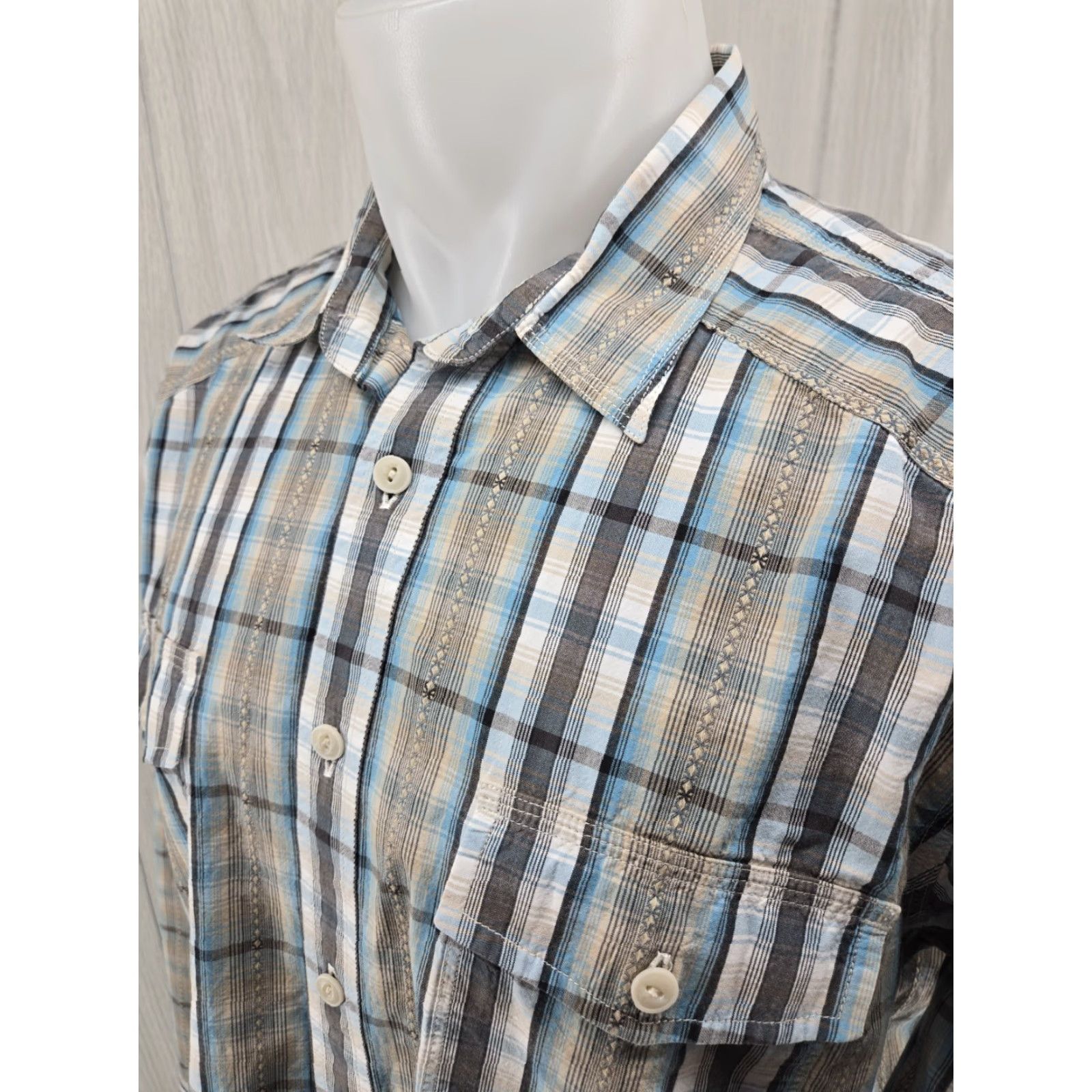 Lucky Brand Lucky Brand Shirt Mens XL Gray White Blue Plaid Button Up Casual Western Size US XL / EU 56 / 4 - 5 Thumbnail