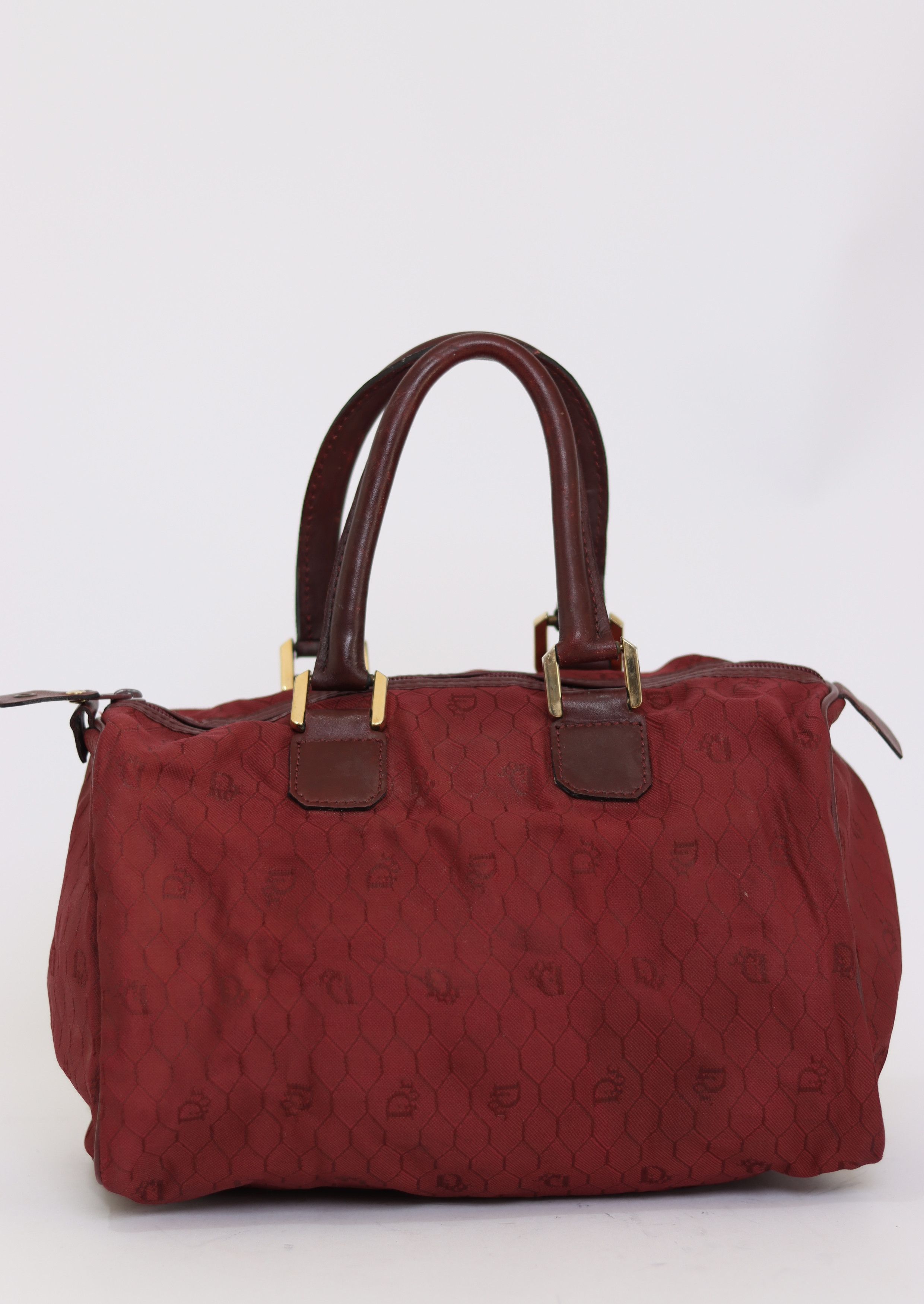 Dior × Vintage Christian Dior Bagages Burgundy Logo Canvas Boston Bag Size ONE SIZE - 1 Thumbnail