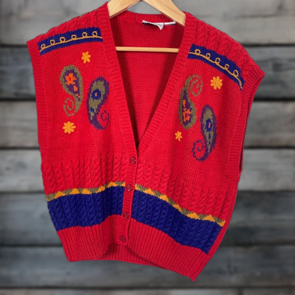 Vintage VINTAGE Russ Sweater Vest Shirt Womens Medium Red Paisley 90s Retro Size M / US 6-8 / IT 42-44 - 1 Thumbnail