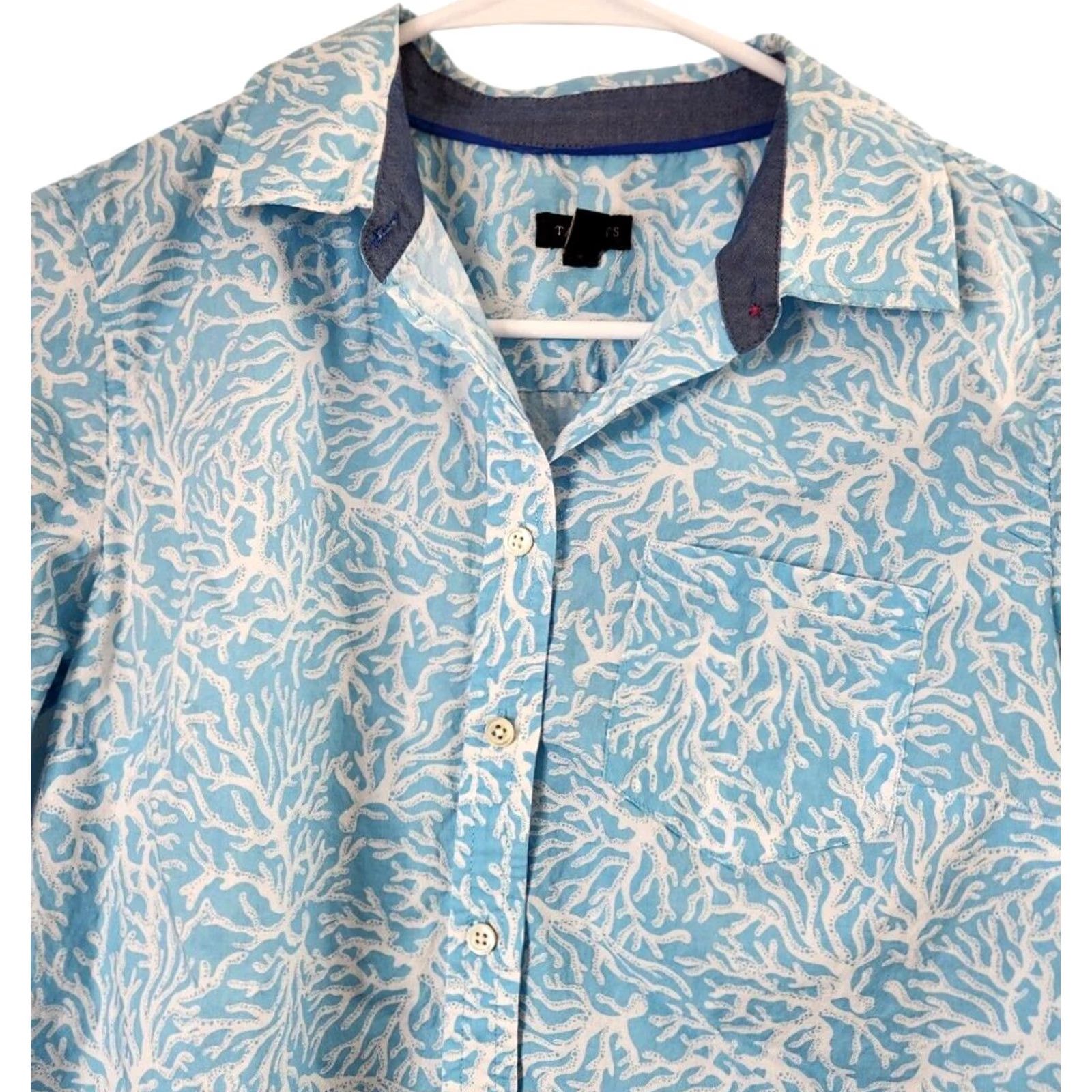 Talbots Talbots Womens S Blue Coral Print Button Up Shirt Long Sleeve Top 100% Cotton Size S / US 4 / IT 40 - 3 Thumbnail