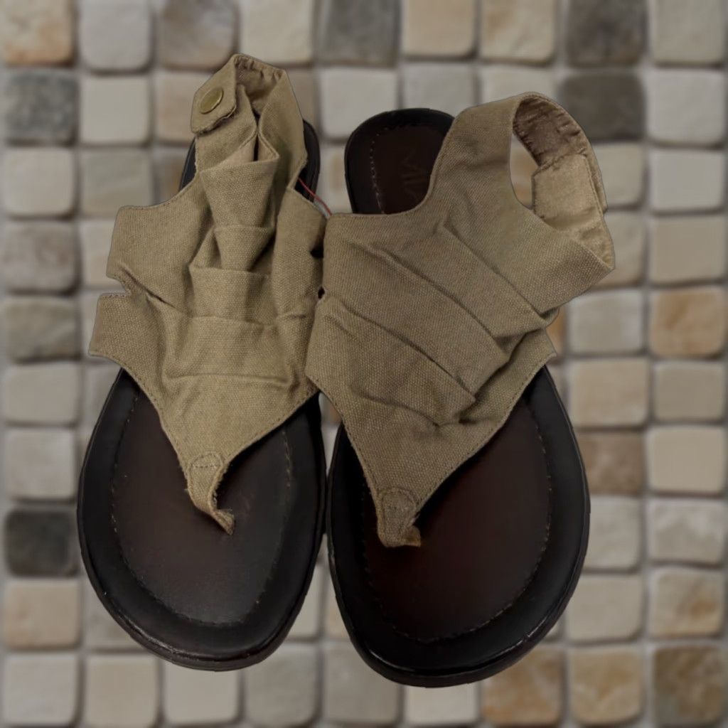 Vintage Mia Mila Thong Sandals Womens 8.5 M Khaki Green Canvas Beach Comfort Sandal Flip Flop Casual Travel Size US 9 / IT 39 - 1 Thumbnail