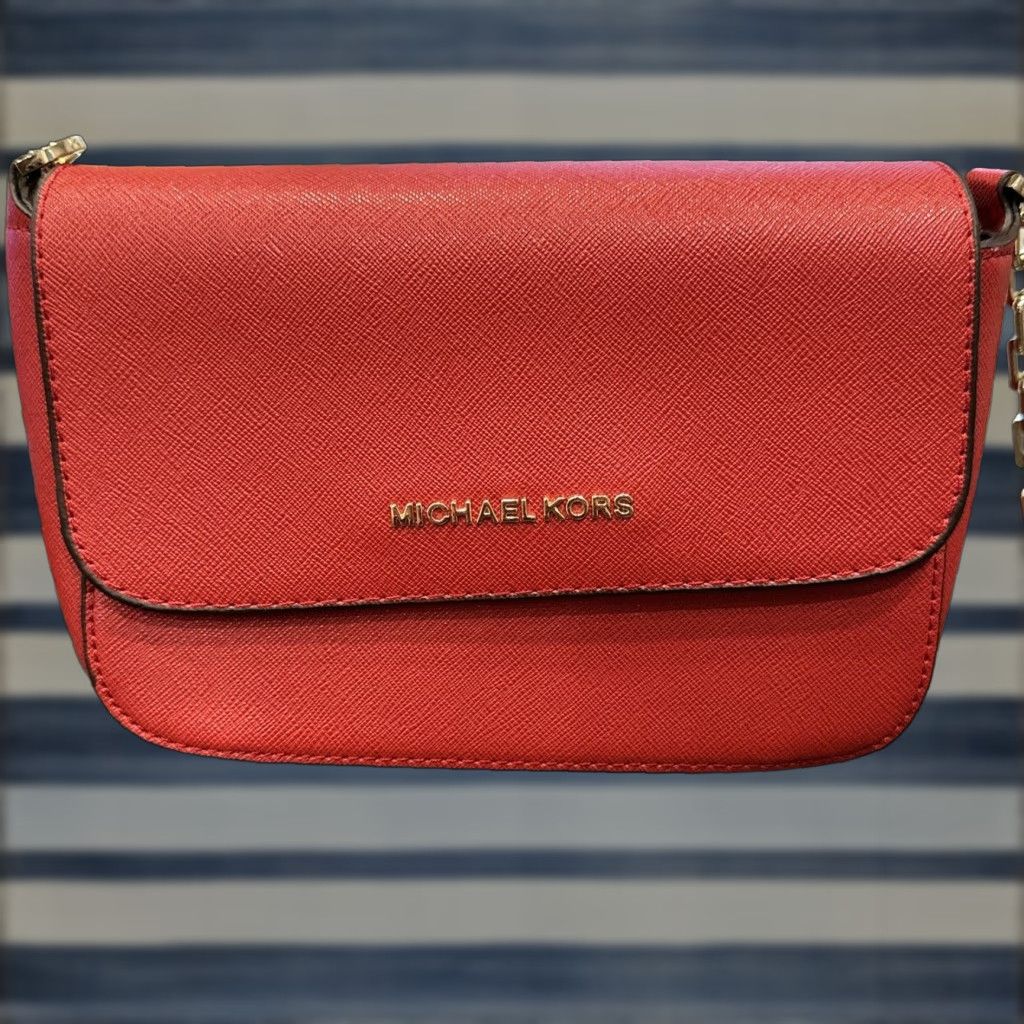 Michael Kors Michael Kors Ellis MD Flap Messenger Purse Crossbody Leather Mandarin Red Women Size ONE SIZE - 1 Thumbnail