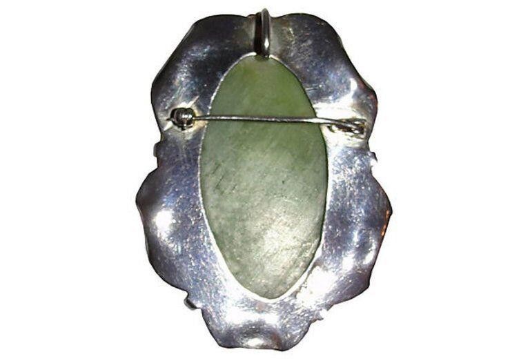 Handmade Mexican Carved Jade Sterling Silver Mask Pendant Brooch Size ONE SIZE - 3 Thumbnail