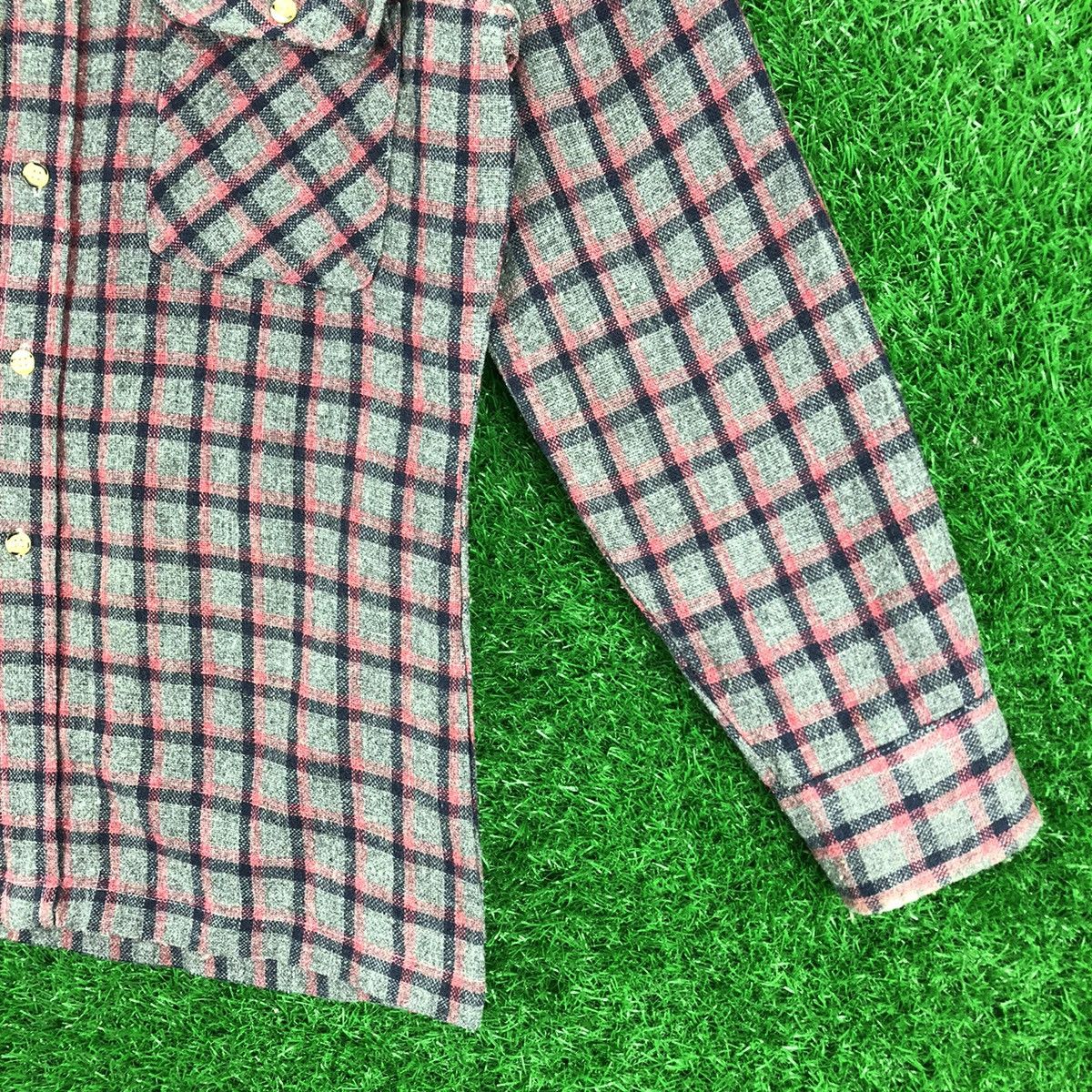 Flannel Vintage 80's Wool Flannel Checkered Double Pocket by Bazz Size US S / EU 44-46 / 1 - 3 Thumbnail