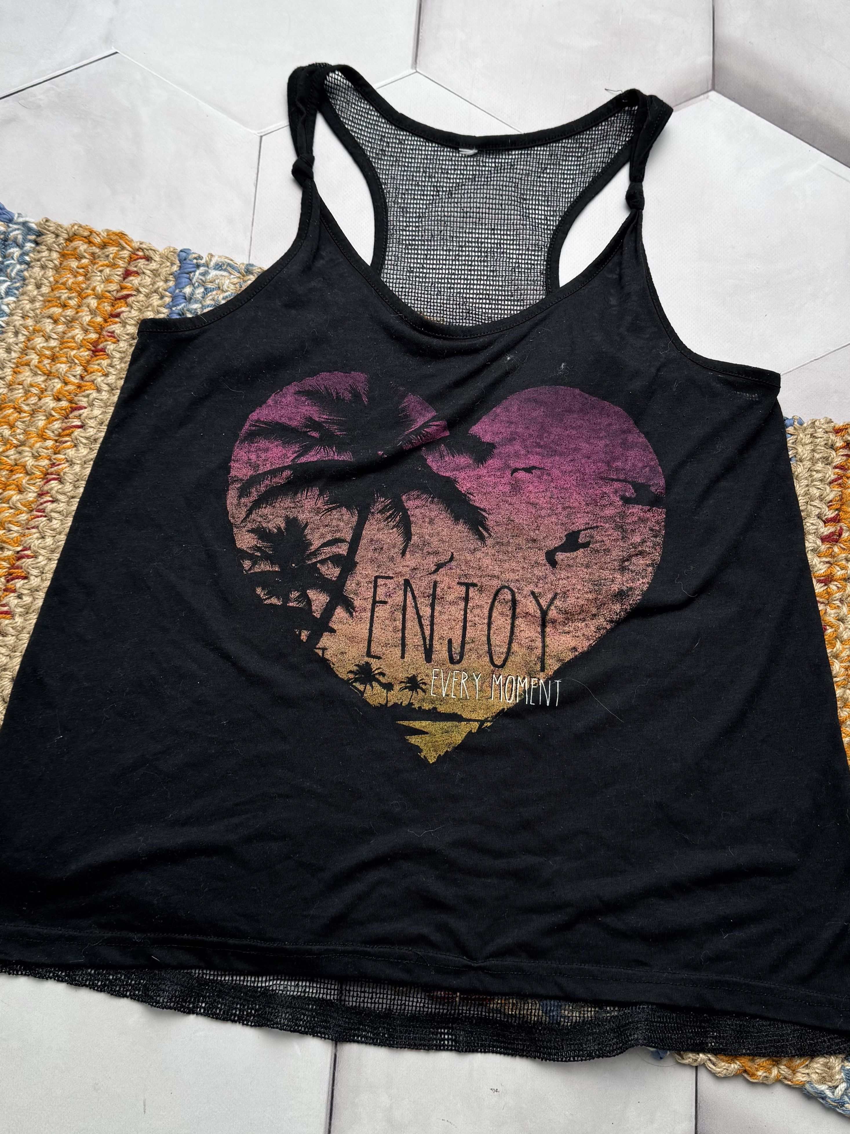 Vintage Vintage Enjoy Heart Graphic Tank Top Y2K Racerback (E4) Size M / US 6-8 / IT 42-44 - 2 Thumbnail