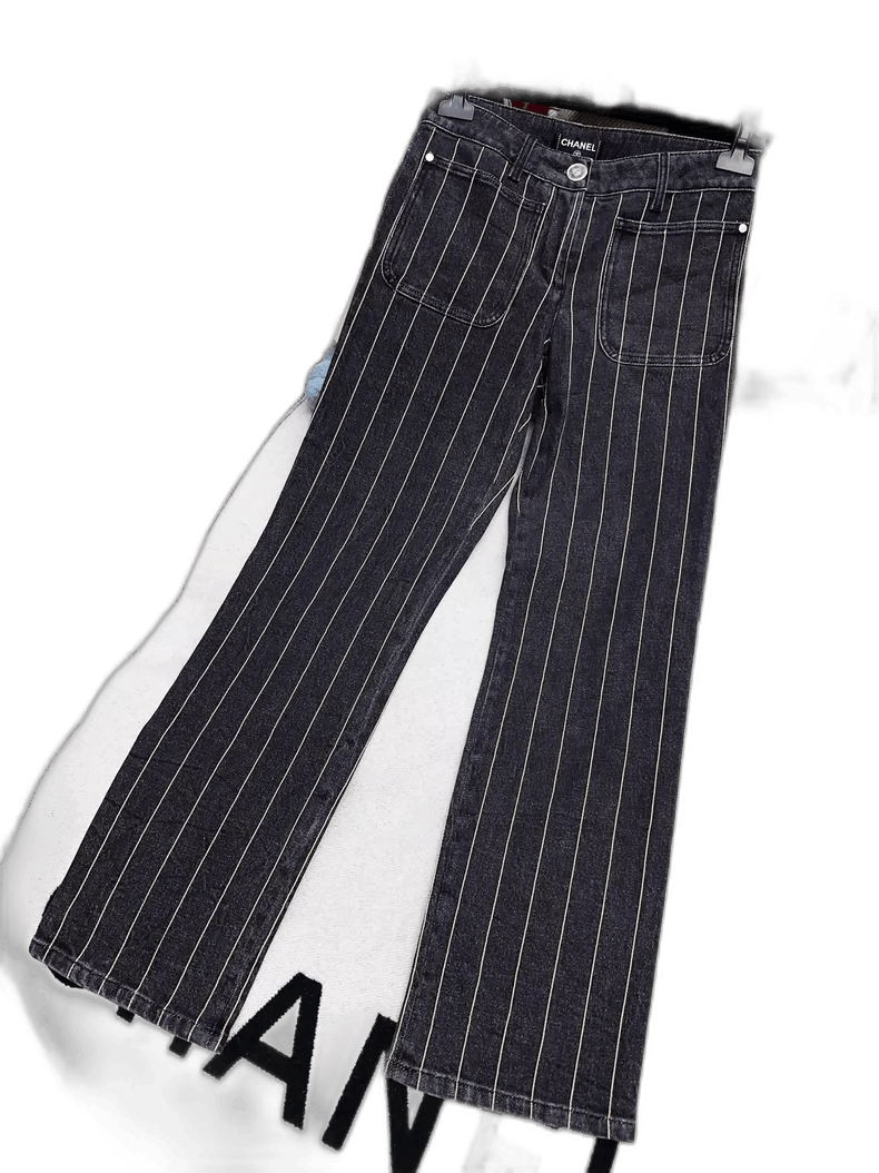 Chanel Chanel Gray Striped Straight-Leg Jeans Size 36 Size 36" / US 14 / IT 50 - 1 Thumbnail