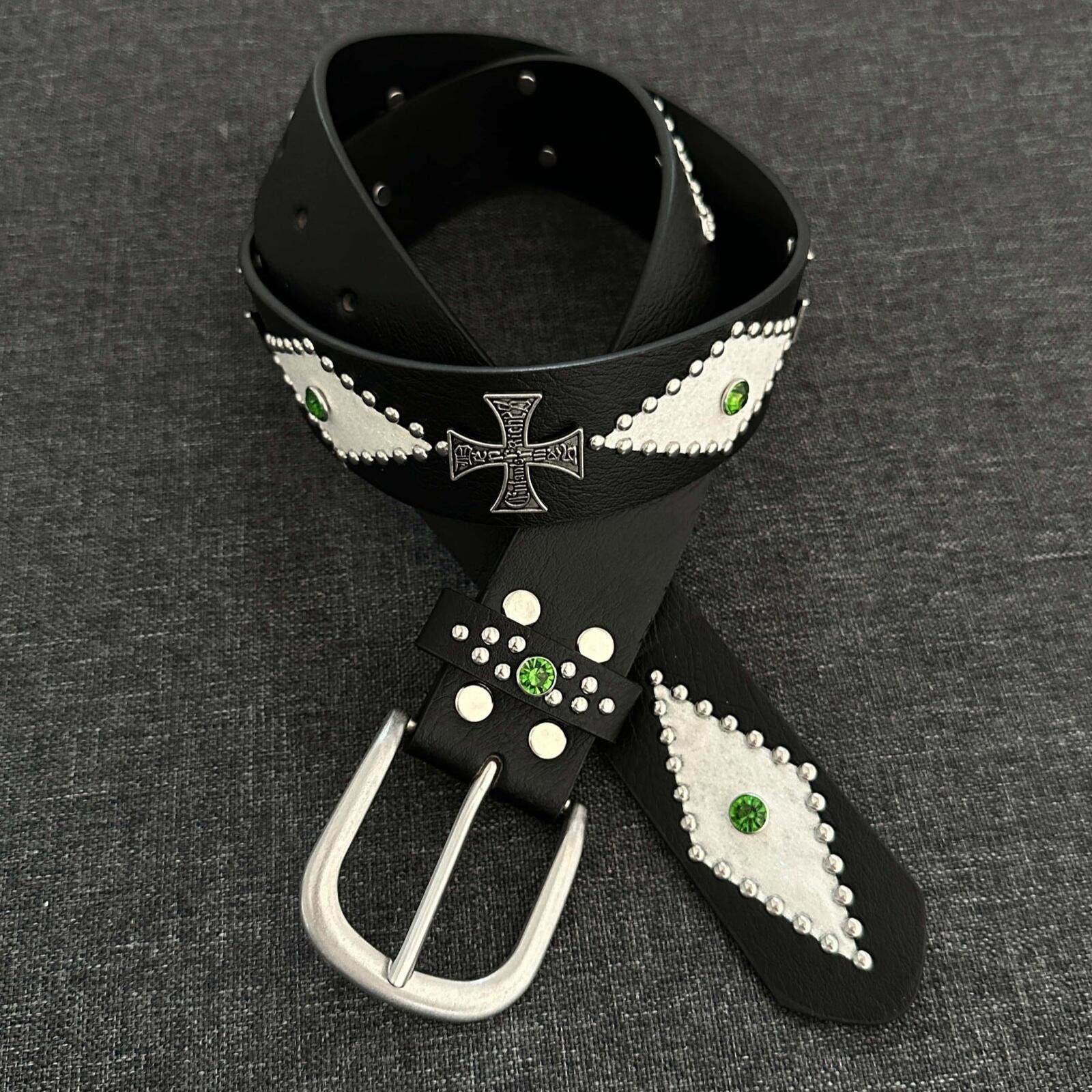 Other Olive Crystal Cross Diamond Belt | Dark Black Street Size ONE SIZE - 4 Thumbnail
