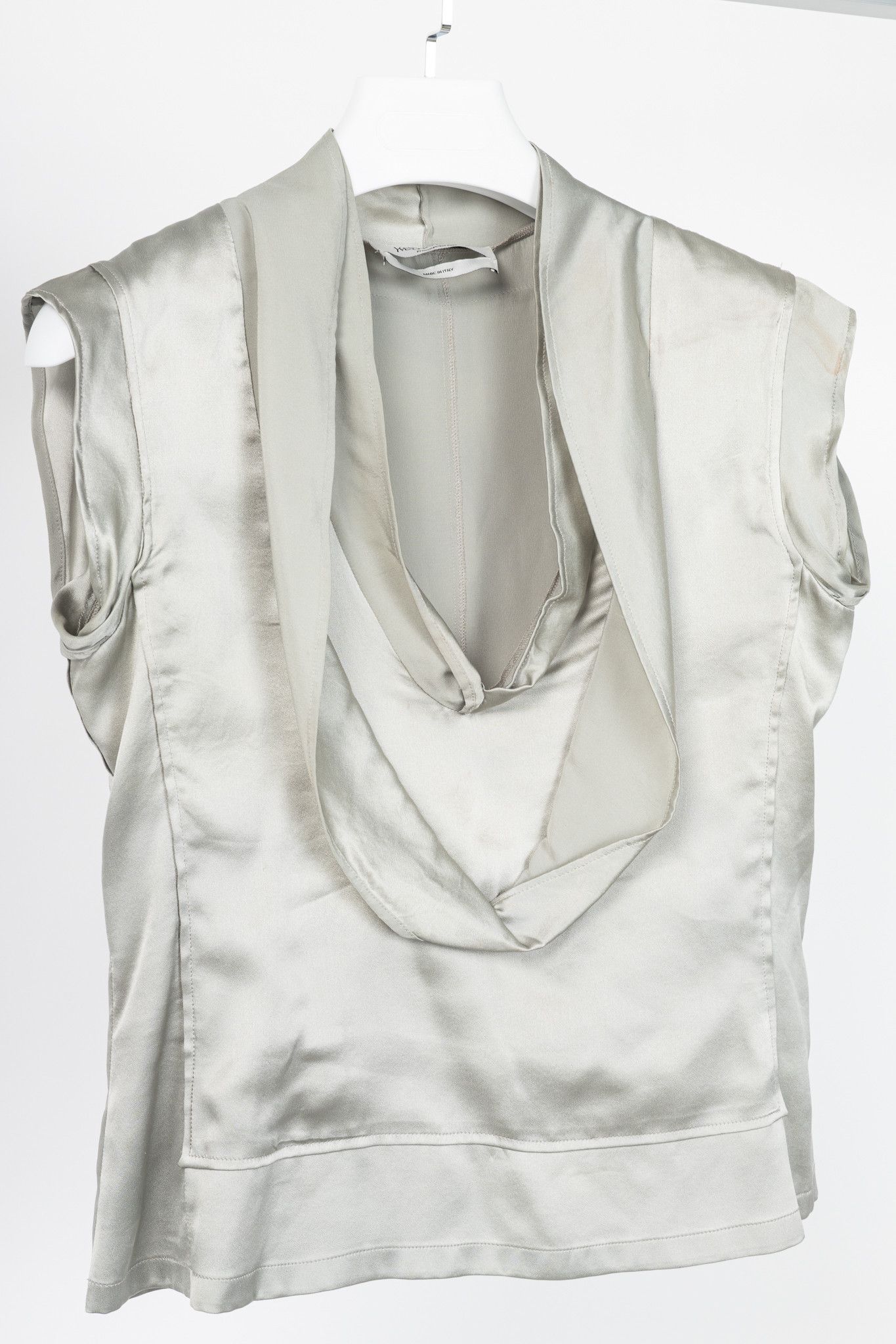 Yves Saint Laurent Yves Saint Laurent SS09 Grey Silk-Charmeuse Cowl Blouse Size L / US 10 / IT 46 - 3 Thumbnail