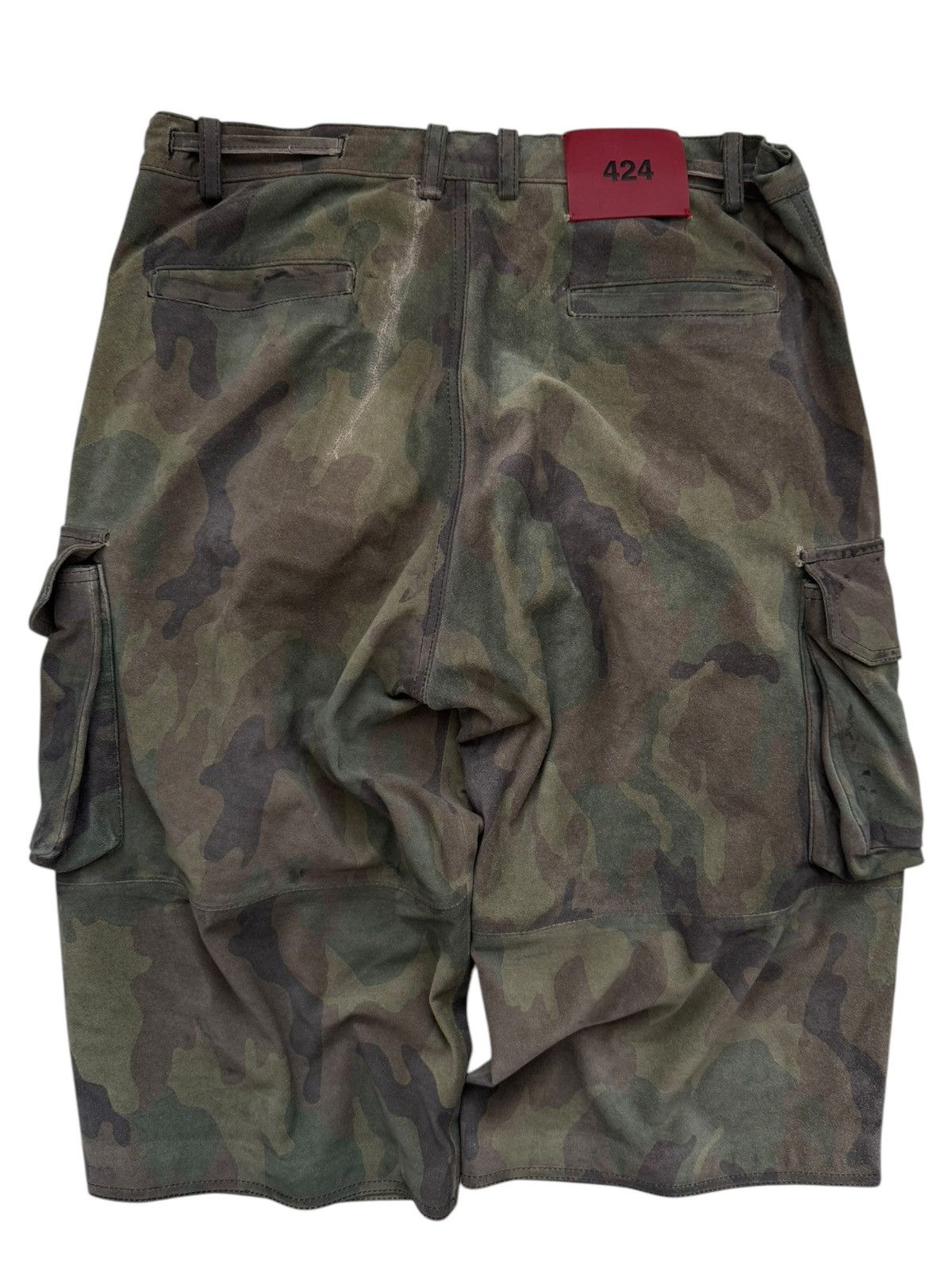 424 RARE 1/1 Distressed Leather Camo Cargo Shorts Size US 36 / EU 52 - 2 Thumbnail