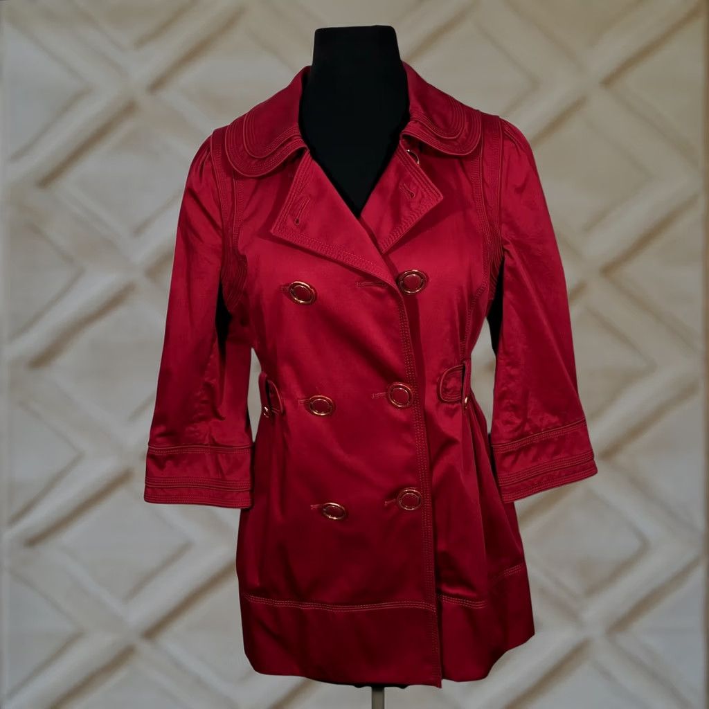 Juicy Couture Juicy Couture Red Trench Coat Double Breasted 3/4 Sleeve Gold Buttons Size S Womens Size S / US 4 / IT 40 - 1 Thumbnail