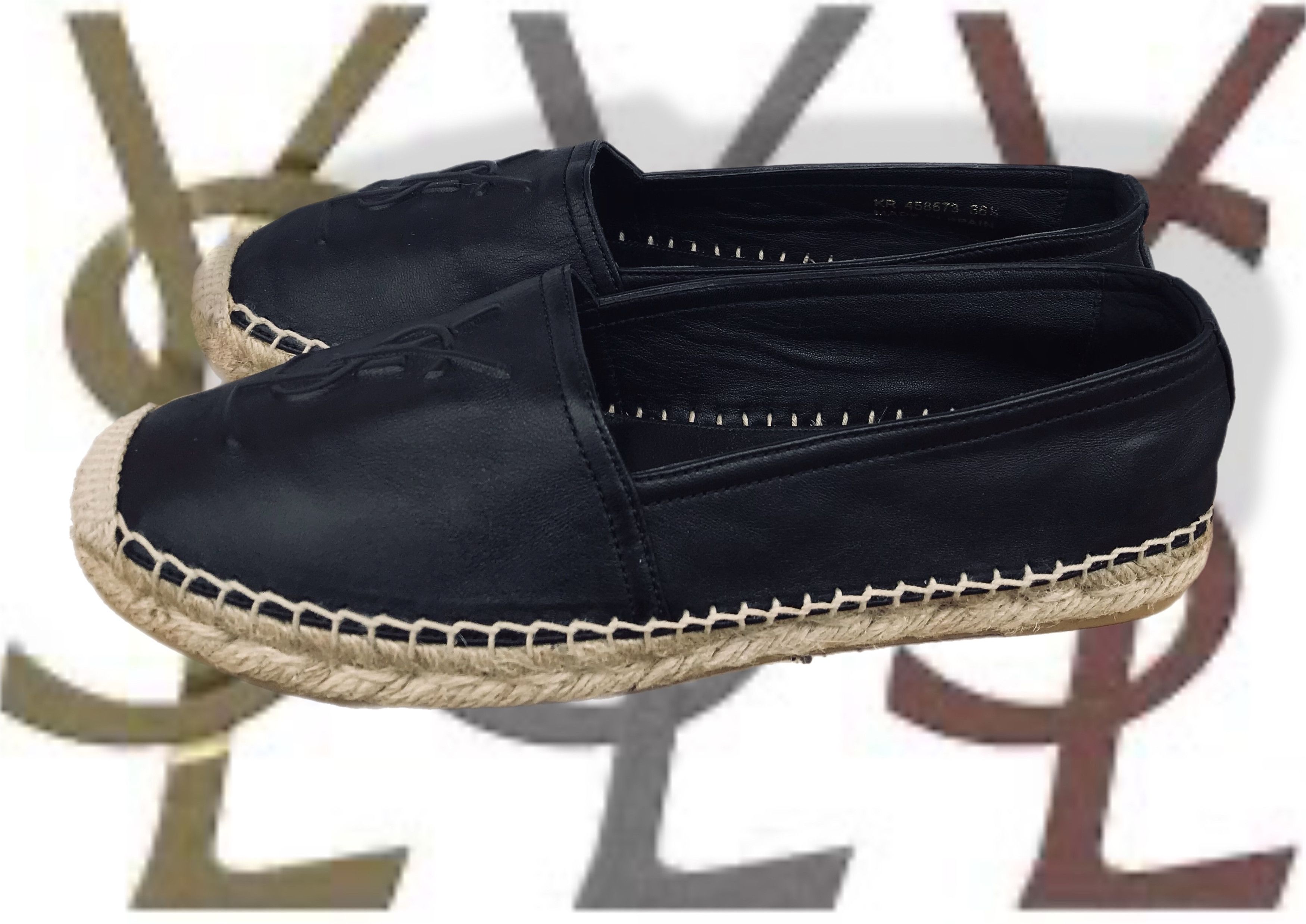 Saint Laurent Paris Saint Laurent Espadrilles YSL Black Leather Flats Slip-On Size US 6.5 / IT 36.5 - 2 Thumbnail