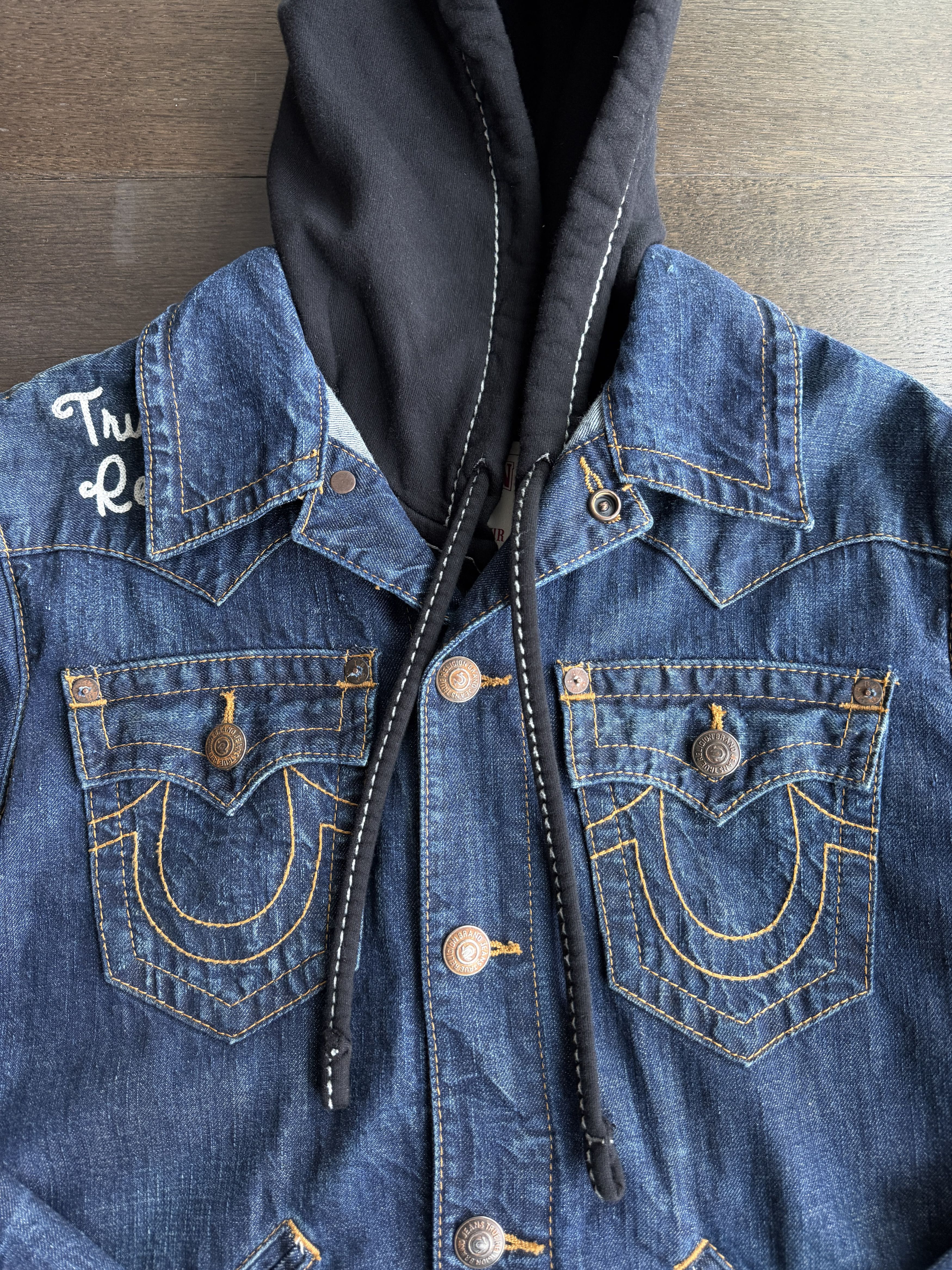 True Religion Hawks Varsity Team Hoody Denim Jacket • VINTAGE Size US L / EU 52-54 / 3 - 2 Thumbnail