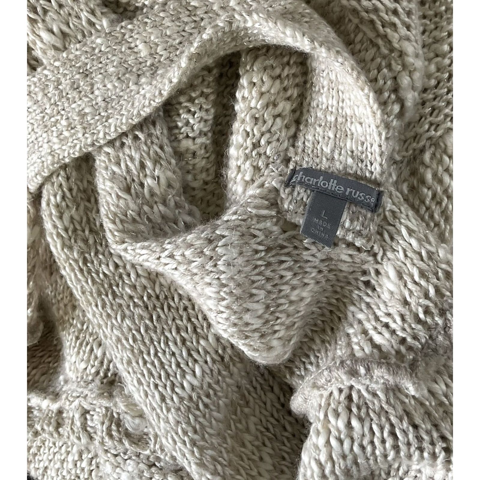 Vintage VINTAGE Tunic Sweater L Taupe Metallic Open Strappy Back Nubby Knit Cottage Boho Womens Size L / US 10 / IT 46 - 4 Thumbnail