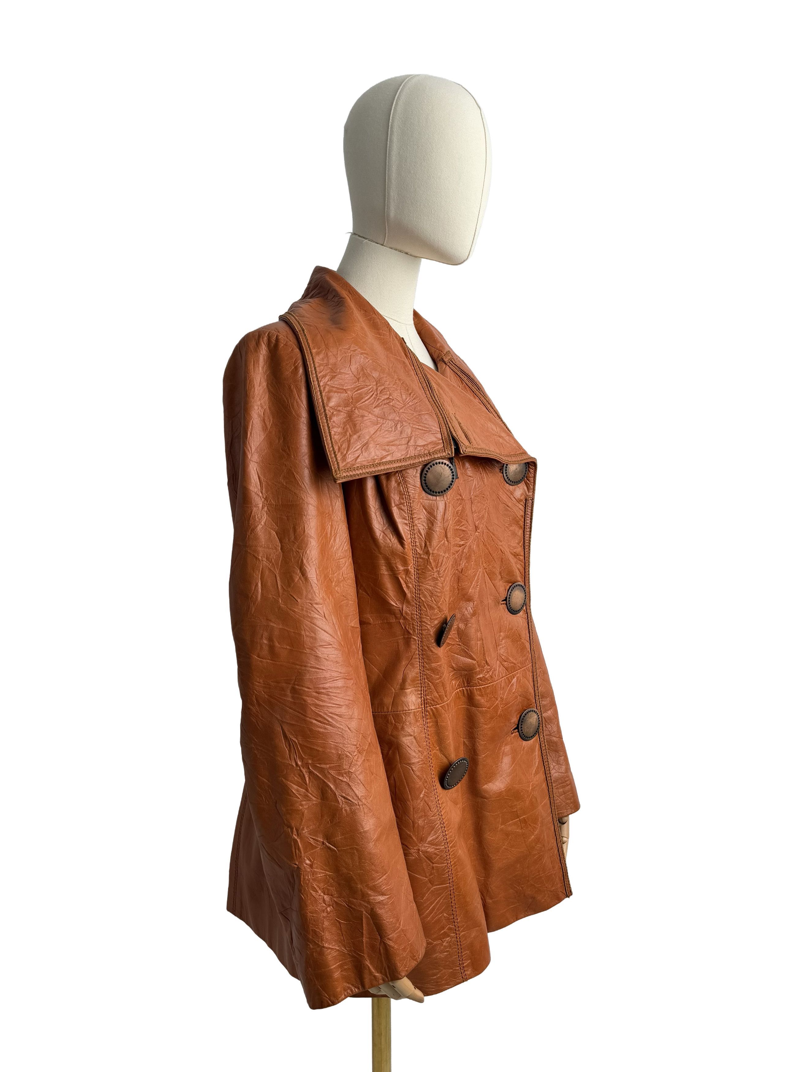 Vintage Vintage Leather Coat Double Breasted Jacket Retro Mod Trench Size M / US 6-8 / IT 42-44 - 1 Thumbnail