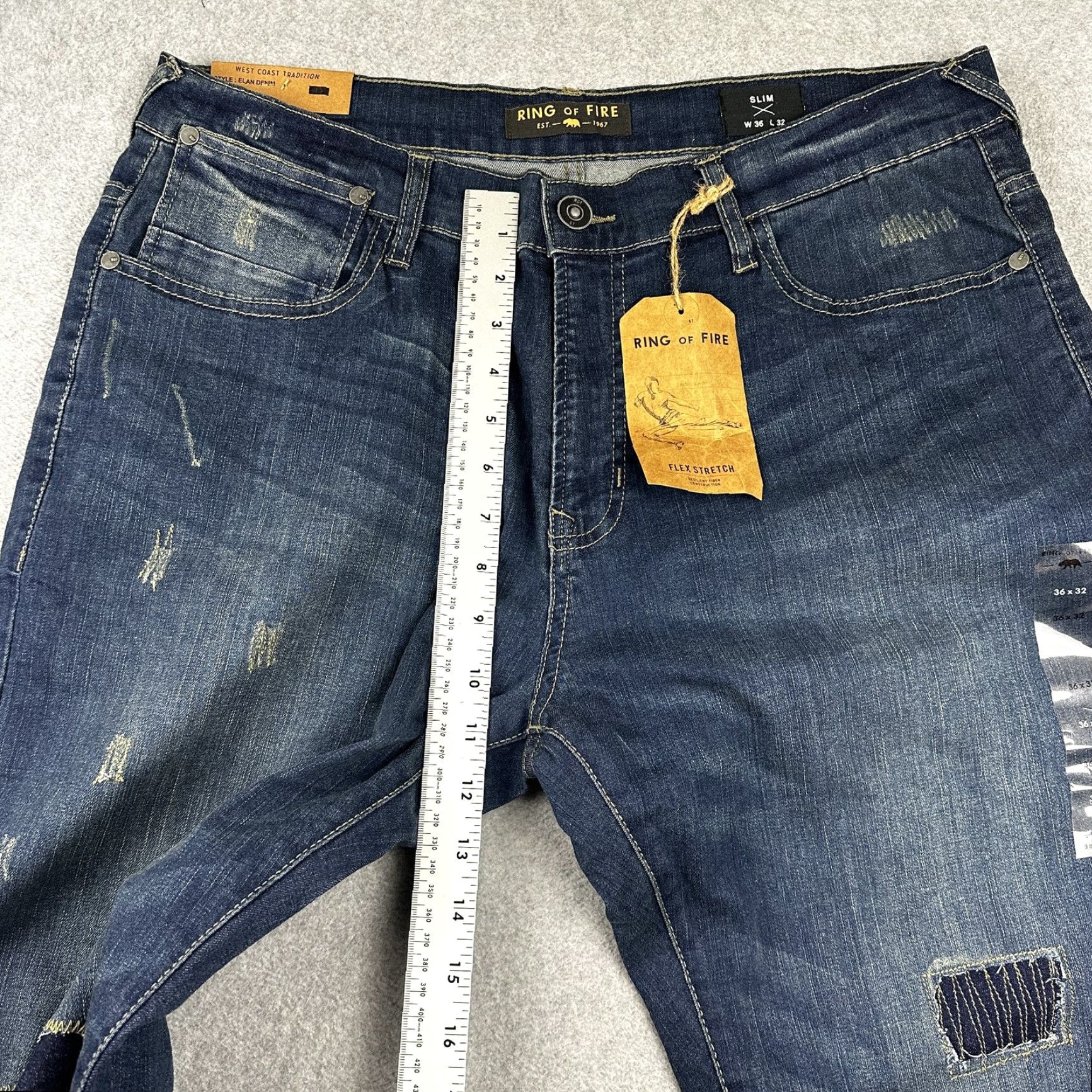 Ring Of Fire Ring of Fire Jeans Mens 36x32 Elan Denim Slim Hudson Distressed Stretch New Blue Block Patchwork Straight 90s Grunge Punk Mens Size US 36 / EU 52 - 7 Thumbnail