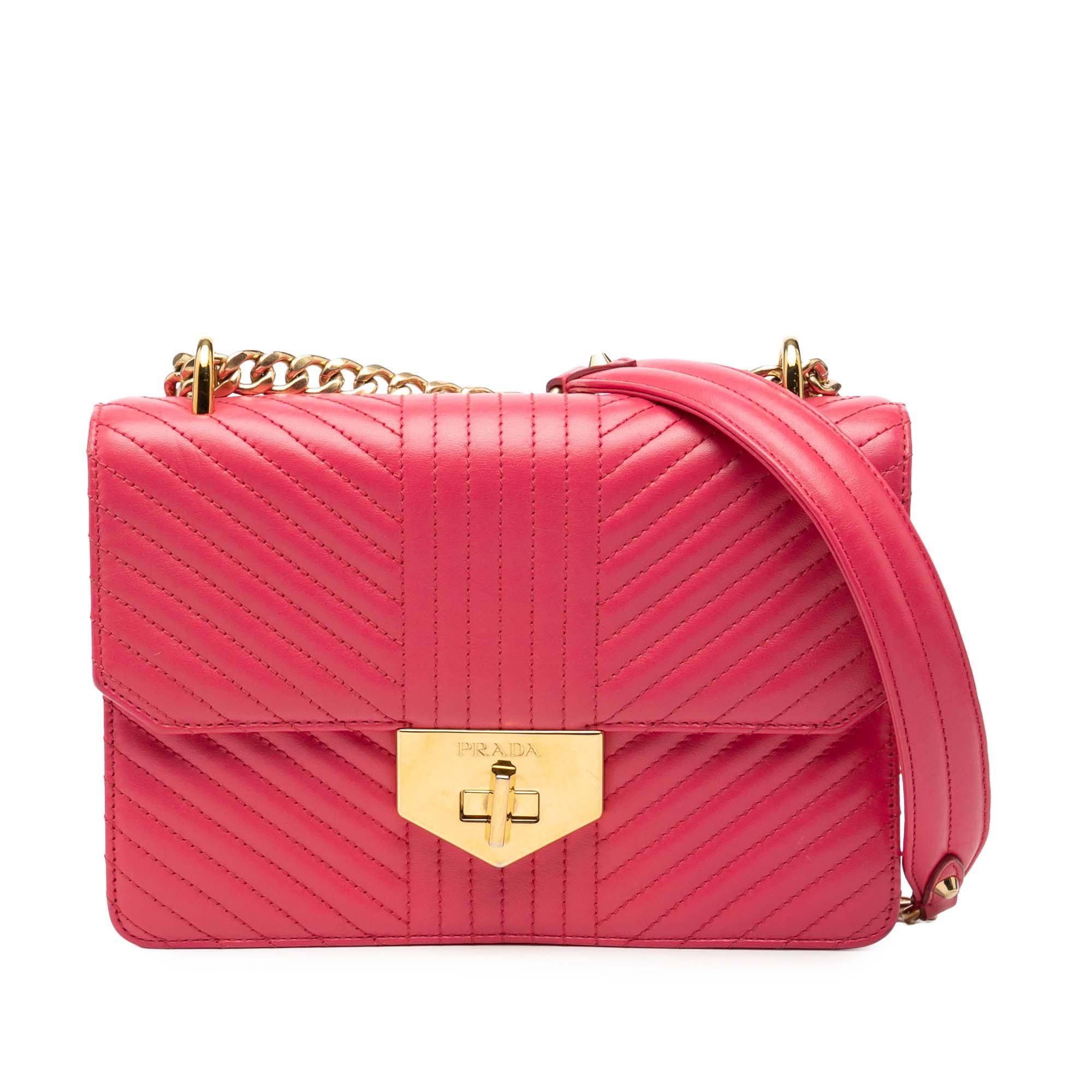 Prada Soft Calf Chevron Impunture Turn Lock Chain Crossbody