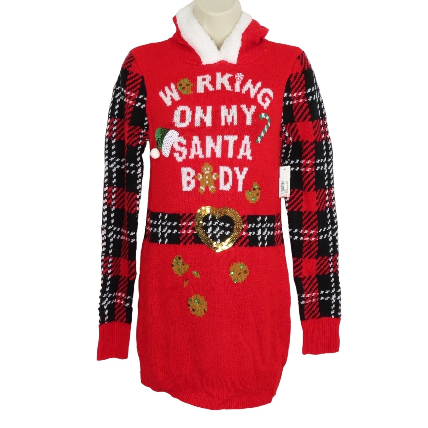 Vintage No Boundaries Santa Body Pullover Hoodie Sweater Dress RED S Womens Long Sleeve Christmas Christmas Pullover New Size S / US 4 / IT 40 - 2 Thumbnail