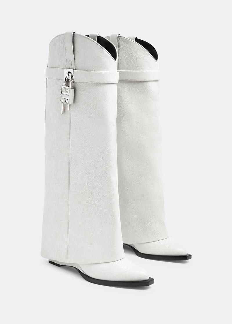 Givenchy o1w1db10525 Shark Lock Cowboy High Boots in White Size US 5 / IT 35 - 2 Thumbnail