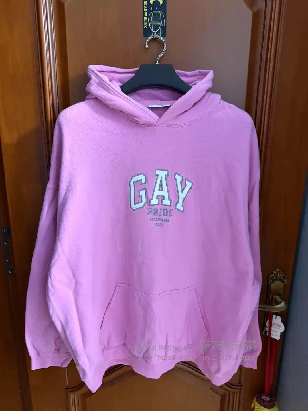 balenciaga pink logo hoodie size S.