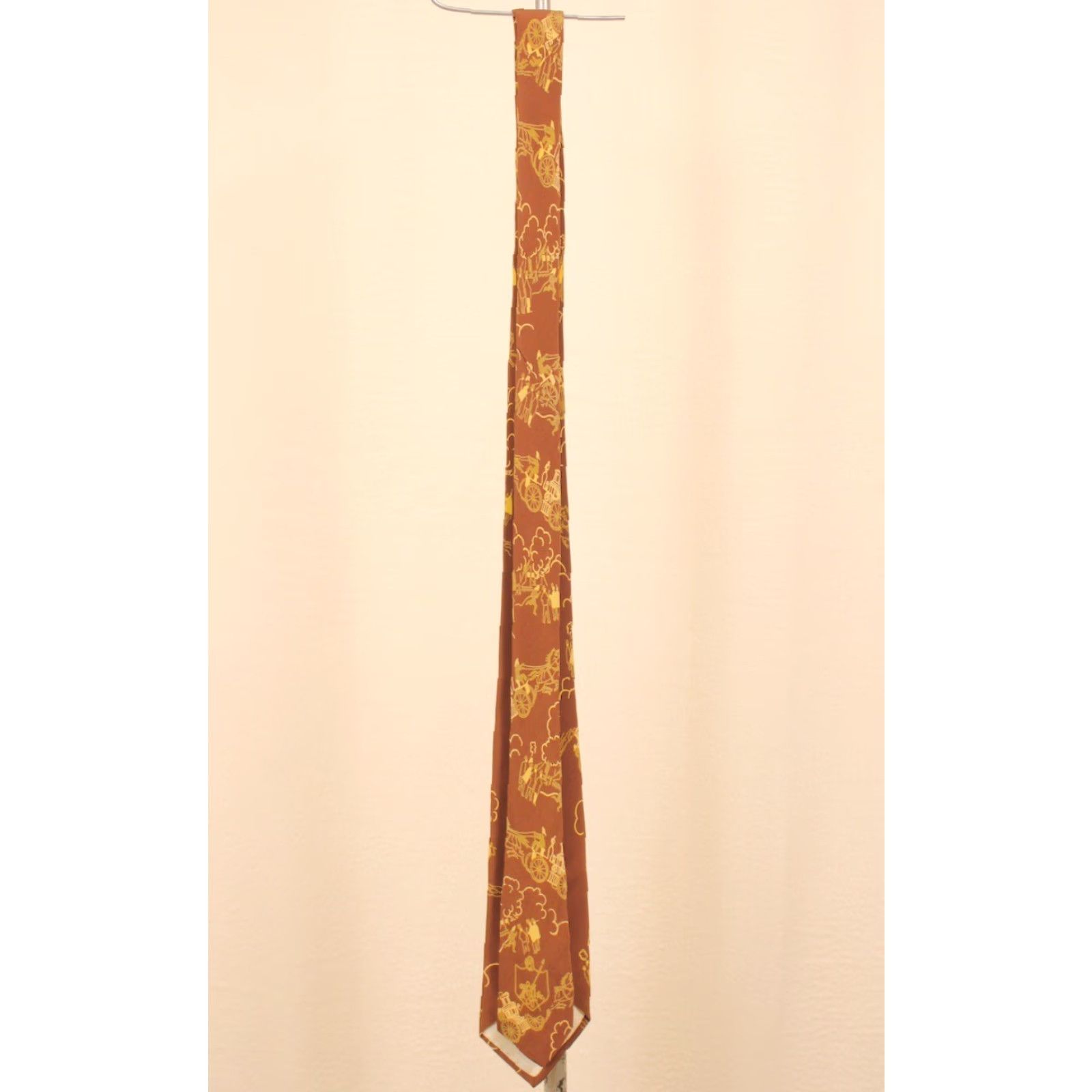 Vintage VTG Men’s 1950s Brown Beige Carriage Themed Novelty Necktie 50s Tie Silk Neck Tie Size ONE SIZE - 4 Thumbnail