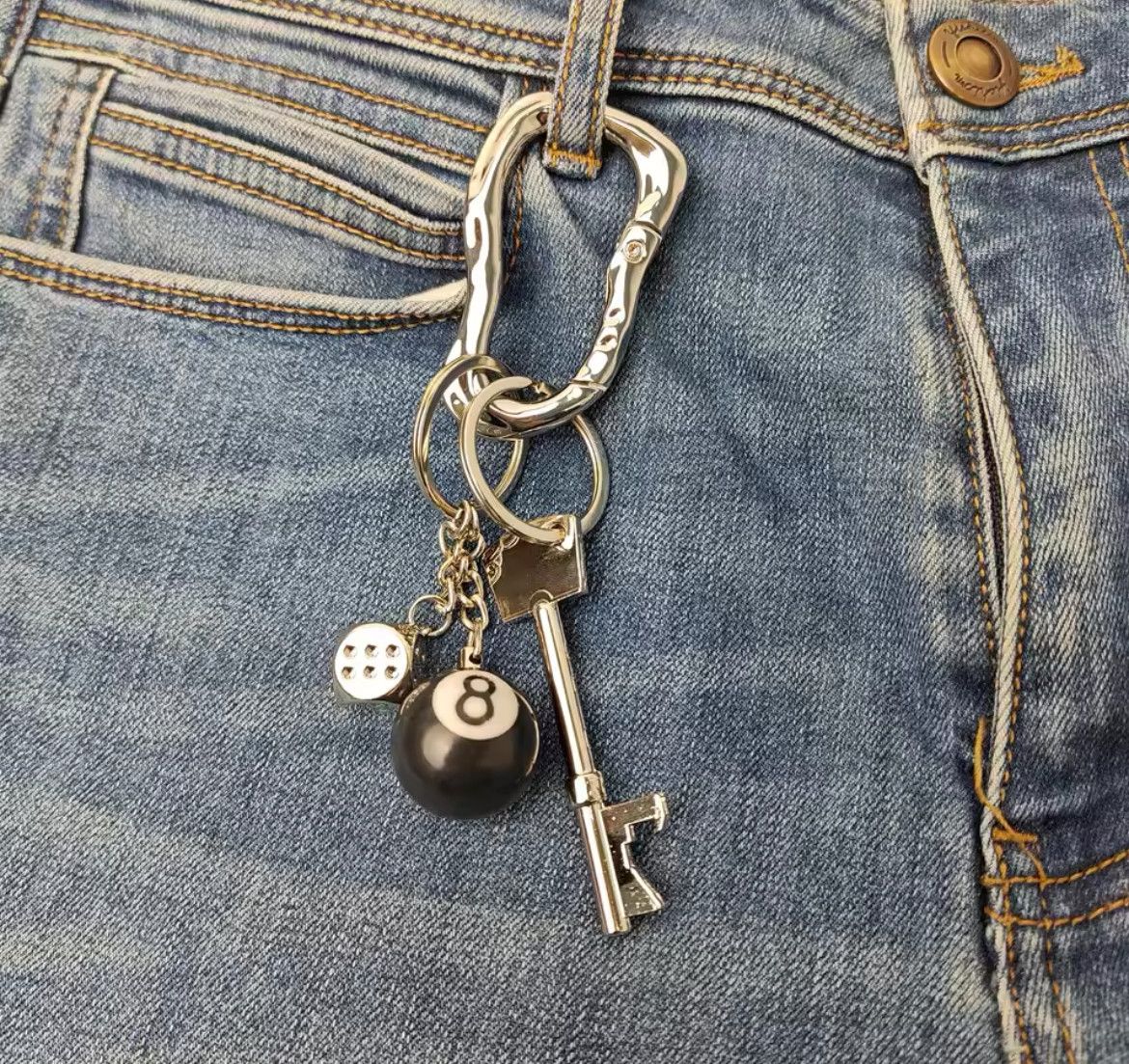 Jewelry Black Billiard ball + lucky dice + bottle opener + Carabiner Size ONE SIZE - 1 Thumbnail