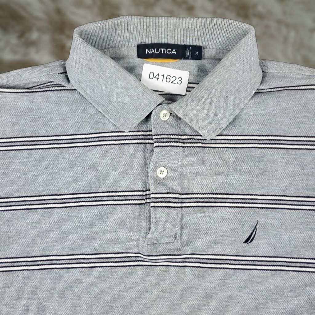 Nautica Nautica Polo Shirt Mens Medium Gray Striped Casual Short Sleeve Size US M / EU 48-50 / 2 - 1 Thumbnail