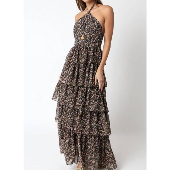 Designer Olivaceous Floral Ruffle Maxi Dress In Black Floral Grailed 9427