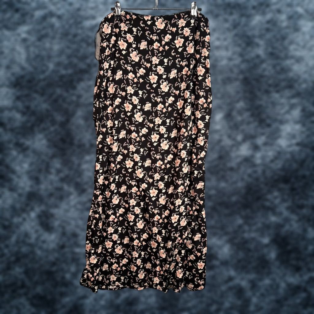 Free People Free People Skirt Womens 12 Midi Floral Black Pink 100% Modal Bohemian A-Line Vintage No N/A Size 34" / US 12 / IT 48 - 1 Thumbnail