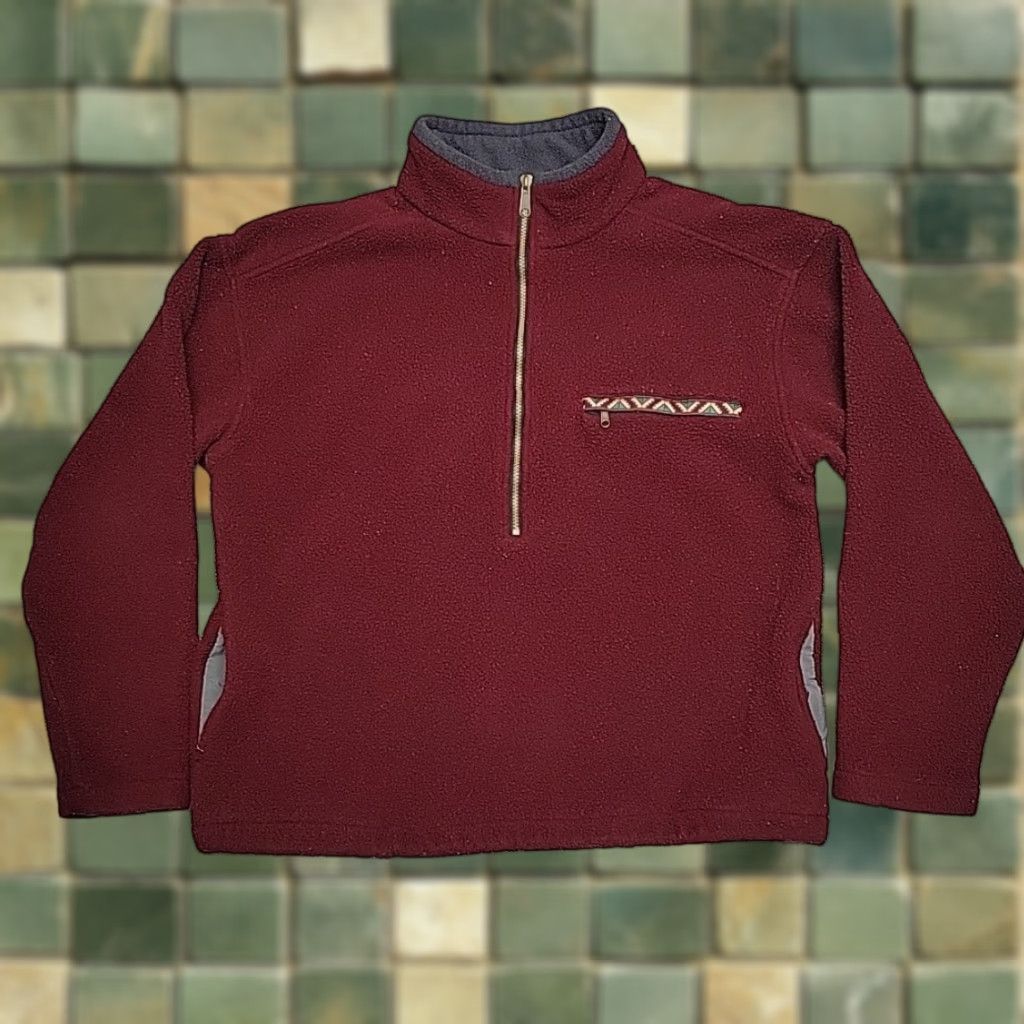 Vintage VTG Ten Peaks Sweater Men L Maroon Pullover 1/2 Zip T Fleece Aztec Made in USA Size US L / EU 52-54 / 3 - 1 Thumbnail