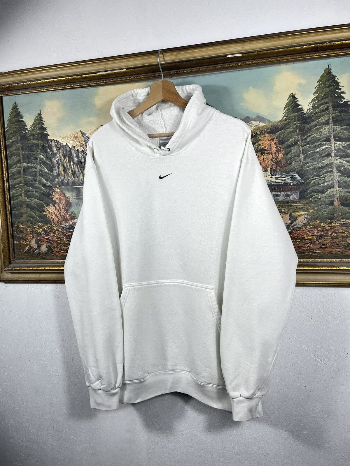 Nike × Vintage White Retro 90s Hoodie Nike Baggy Loose Oversize Vtg Size US L / EU 52-54 / 3 - 2 Thumbnail