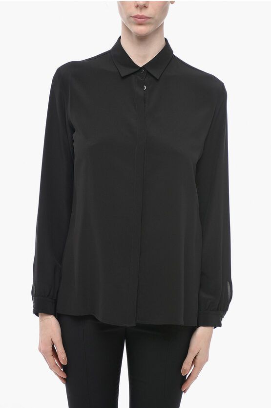 image of Etro Silk Long Sleeved Shirt With Hidden Buttons in Black, Women's (Size Large)