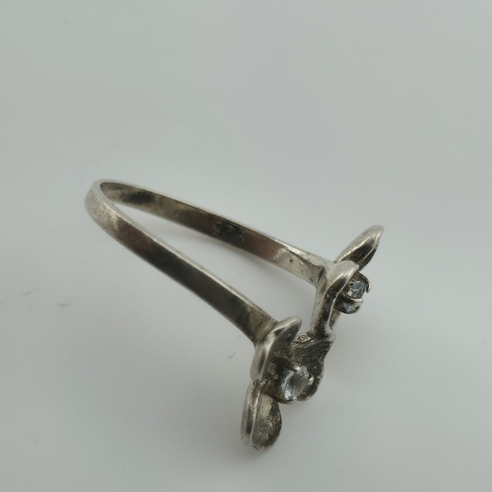 Other Sterling Silver Flower Ring Clear Stone Double Blossom 5.5 Size ONE SIZE - 3 Thumbnail