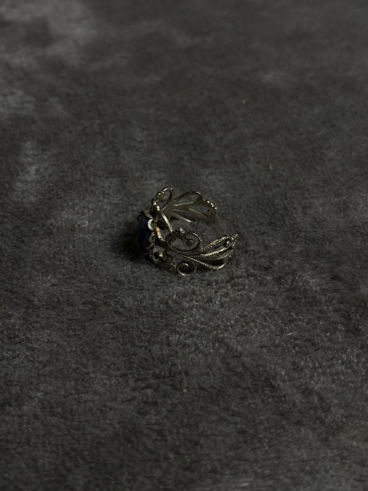 Jewelry × Vintage Vintage Silver Adjustable Ring with Blue Gem Size ONE SIZE - 2 Thumbnail