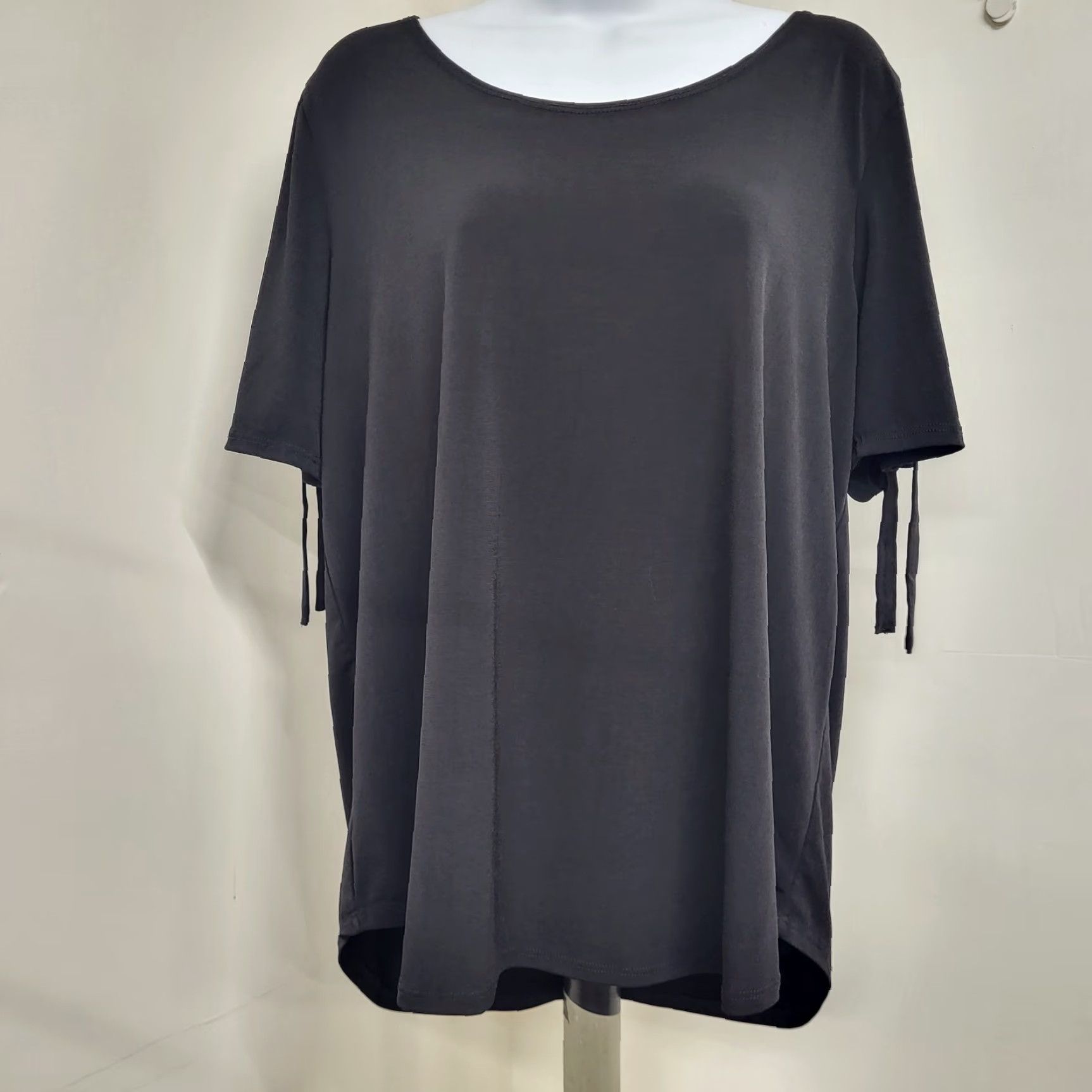 Vintage Espresso Shirt Blouse Women's Large Black Short Sleeves Round Neckline Polyester Tie Bow Size L / US 10 / IT 46 - 2 Thumbnail