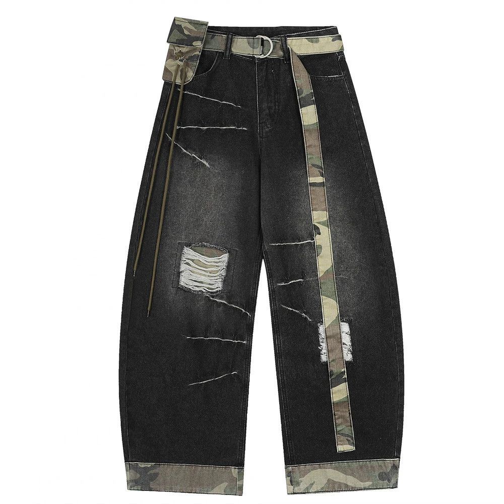 Vintage Men's trendy belted loose-fitting ripped scimitar jeans Size US 32 / EU 48 - 1 Thumbnail