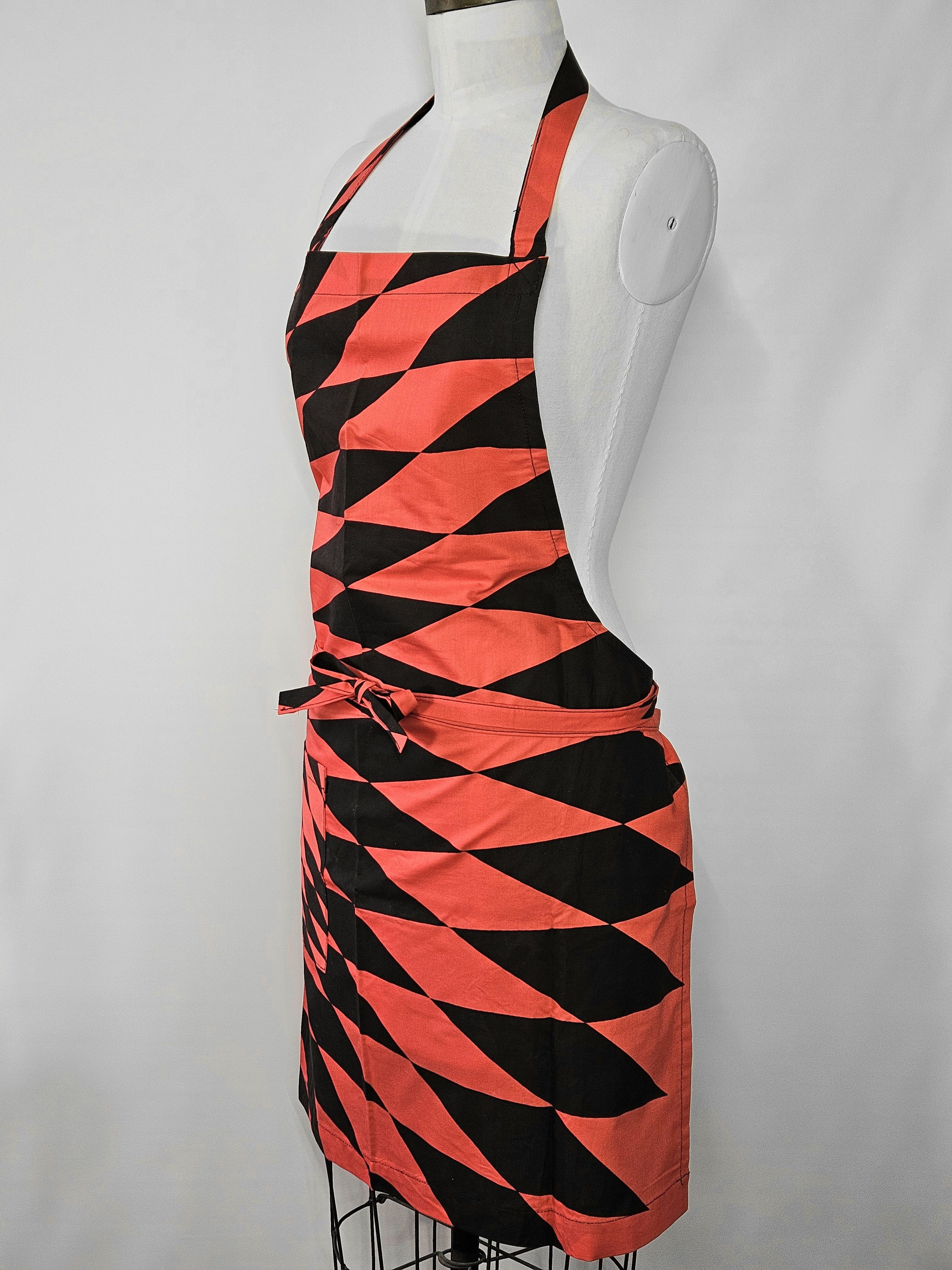 Handmade Apron Unisex M/L Black Red Diamond Pocket Extra Long Ties Size ONE SIZE - 2 Thumbnail