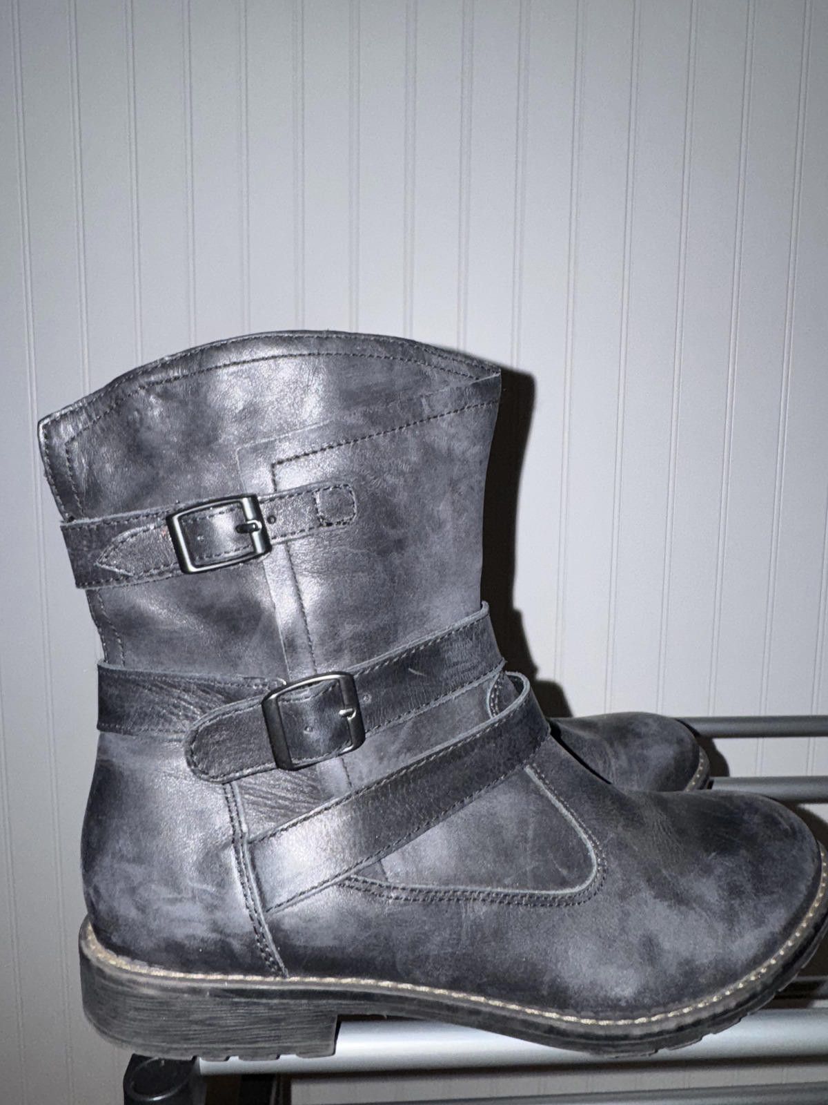 Claude Montana Montana Black Leather Ankle Boots with Buckle Straps Size US 8 / IT 38 - 2 Thumbnail