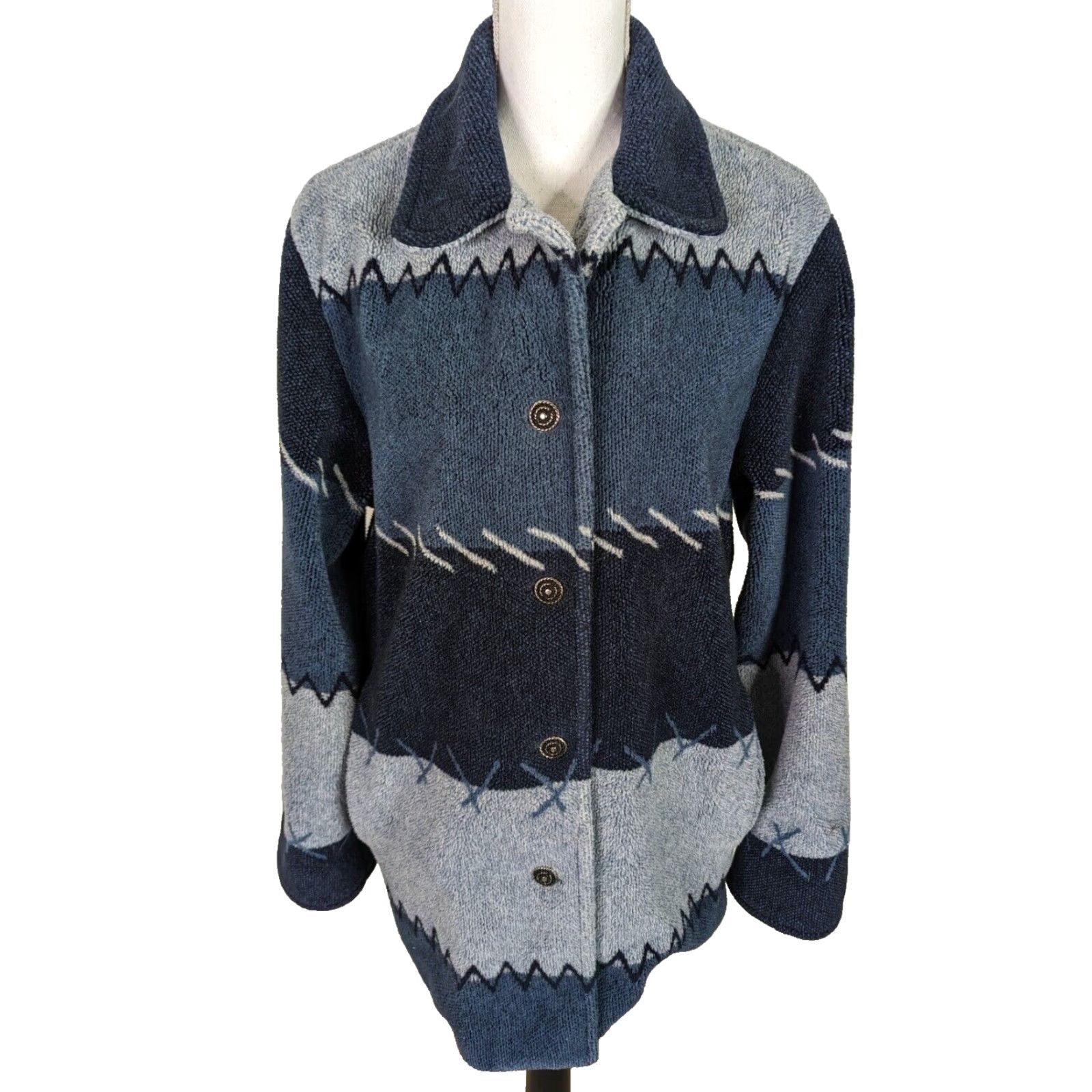 Vintage VINTAGE 90s Sherpa Barn Chore Coat Shirt Jacket Blue Patchwork Women's Medium Jacket Size M / US 6-8 / IT 42-44 - 2 Thumbnail