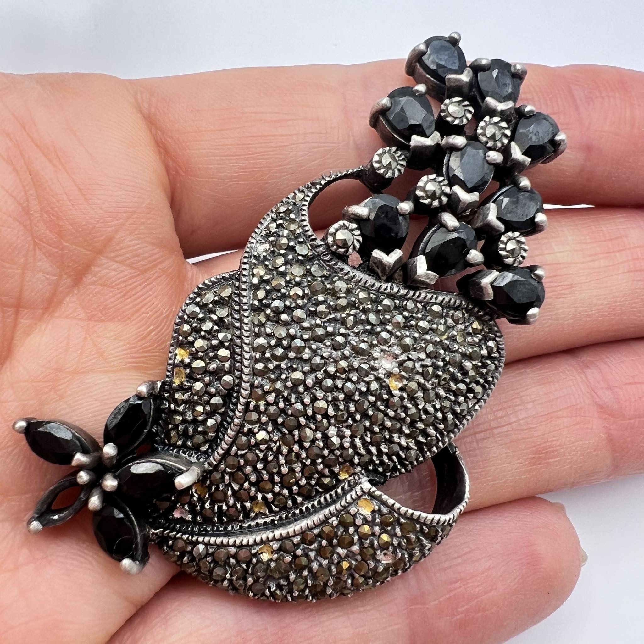 Vintage Vintage Sterling Silver 925 pin Brooch Marcasite Signed Size ONE SIZE - 1 Thumbnail