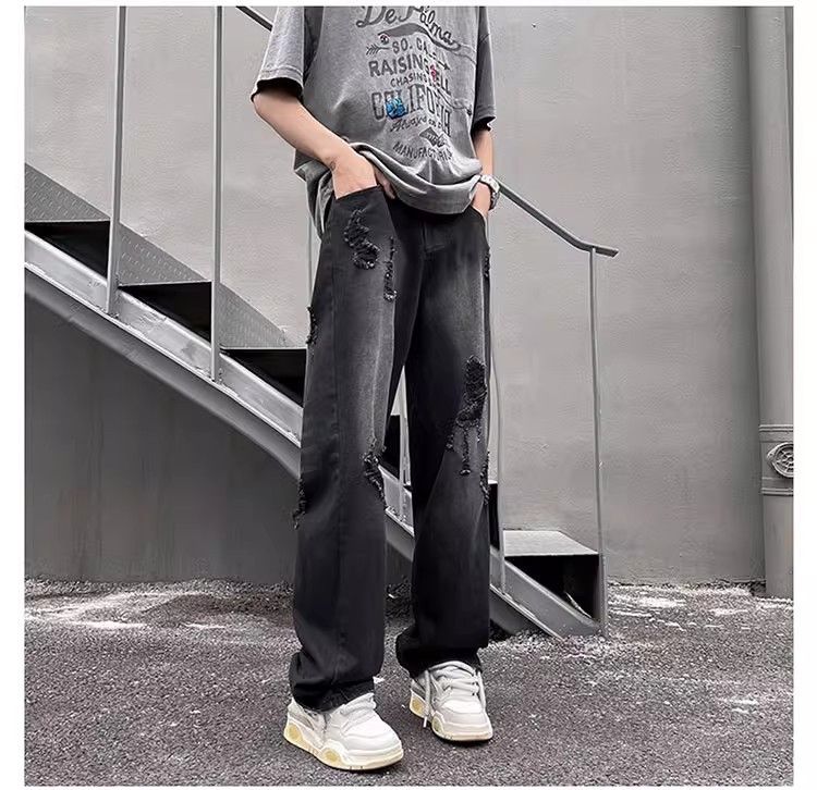 image of Straight Casual Distressed Jeans in Black, Men's (Size 32)