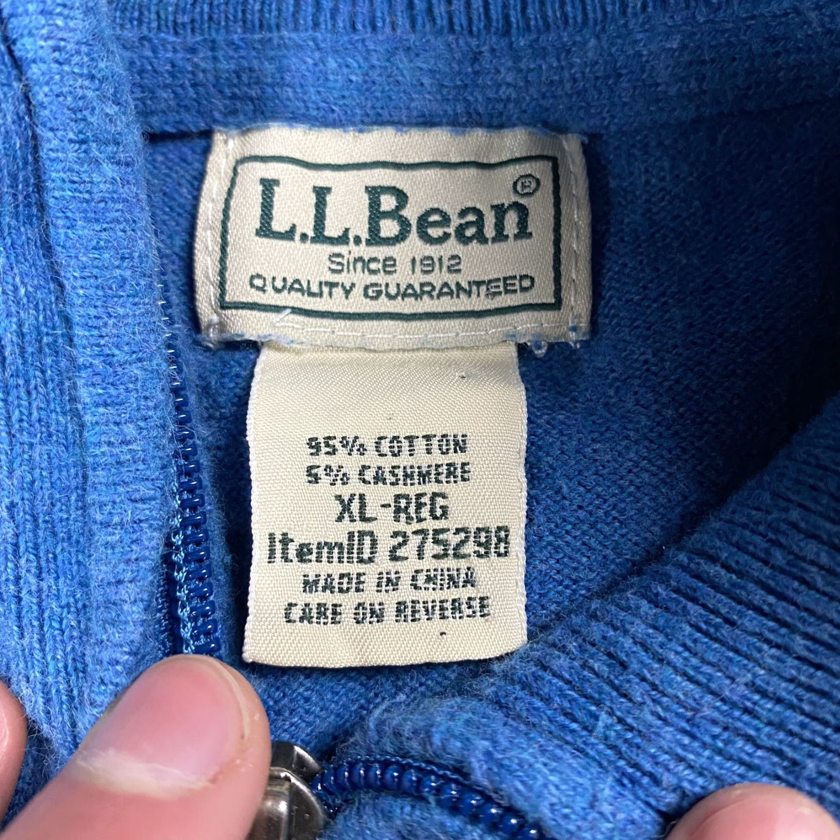 Vintage L.L. Bean Sweater Mens XL Blue Cotton Cashmere Blend 1/4 Zip Mock Neck Classic Outdoor Size US XL / EU 56 / 4 - 3 Thumbnail