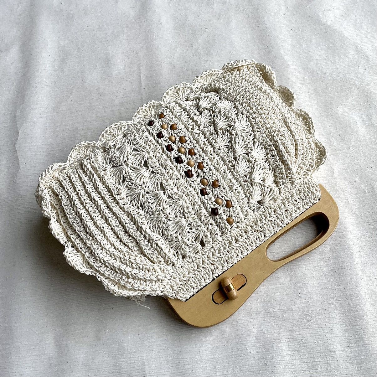 Craftsman Crochet Straw Clutch With Wood Handle Size ONE SIZE - 8 Thumbnail