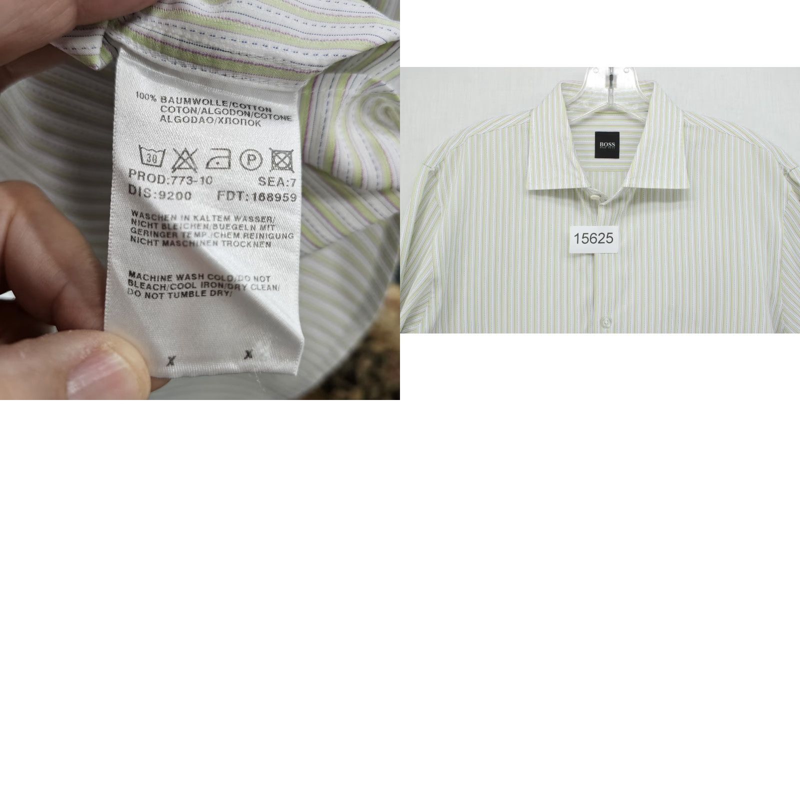Hugo Boss HUGO BOSS Shirt Button-Up Striped Green Men's Large Cotton Casual Preppy Modern Vintage No N/A Size US L / EU 52-54 / 3 - 8 Thumbnail