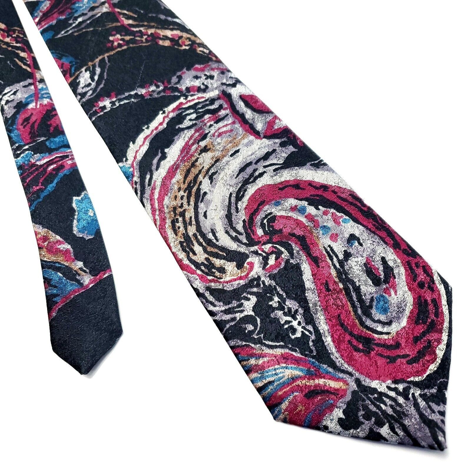 Designer Stefano Man Silk Tie Print Black Red Abstract Size ONE SIZE - 1 Thumbnail
