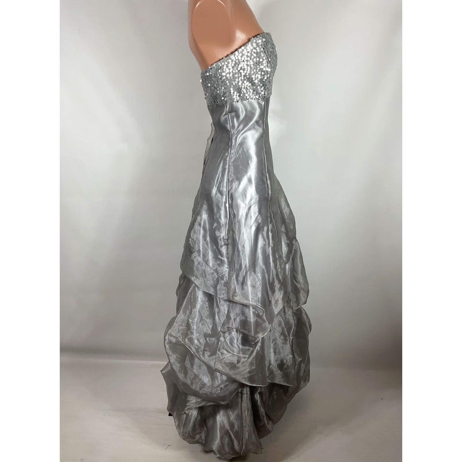 Jessica McClintock VINTAGE Jessica McClintock Gunne Sax Silver Sequin Long Formal Dress Strapless Size M / US 6-8 / IT 42-44 - 7 Thumbnail