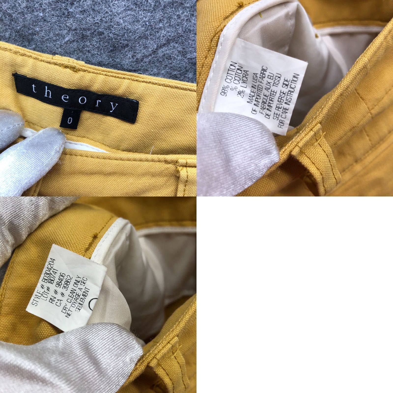 Theory Theory Slim Zip Ankle Pants Womens 0 Mustard Yellow Cotton Blend Trouser Low Rise Skinny Inseam 26.5 in Size 25" / US 0 / IT 36 - 8 Thumbnail