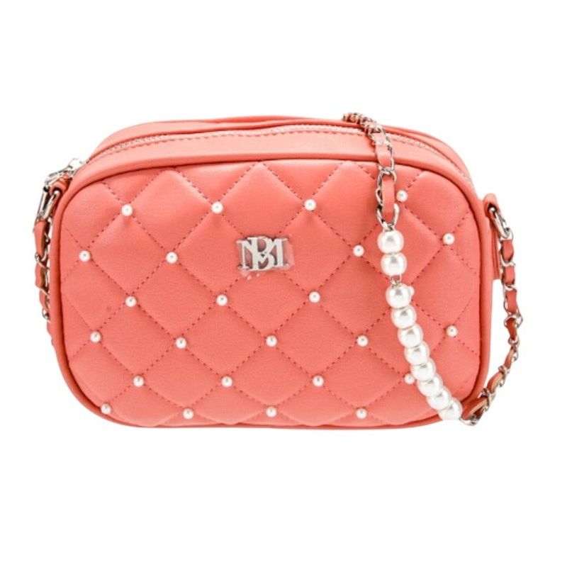 Badgley Mischka Coral Quilted Diamond Pearl Camera Bag in Pink, Women's